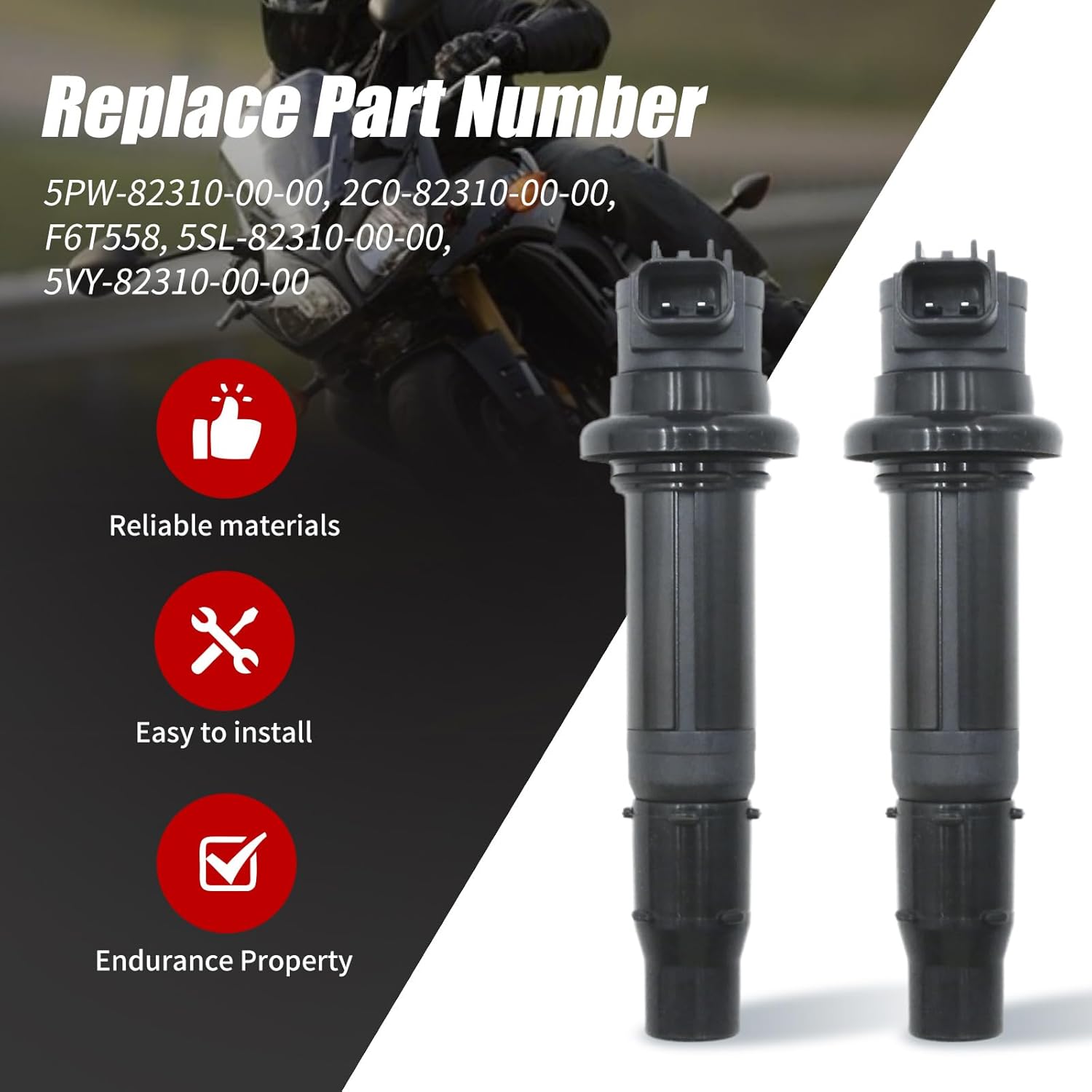 4Pcs F6T558 Ignition Coil, Replacement for Yamaha FZ1 2006-2014 Replacement for Yamaha YZF-R6S 2006-2009, Replaces 5VY-82310-00-00 5SL-82310-00-00