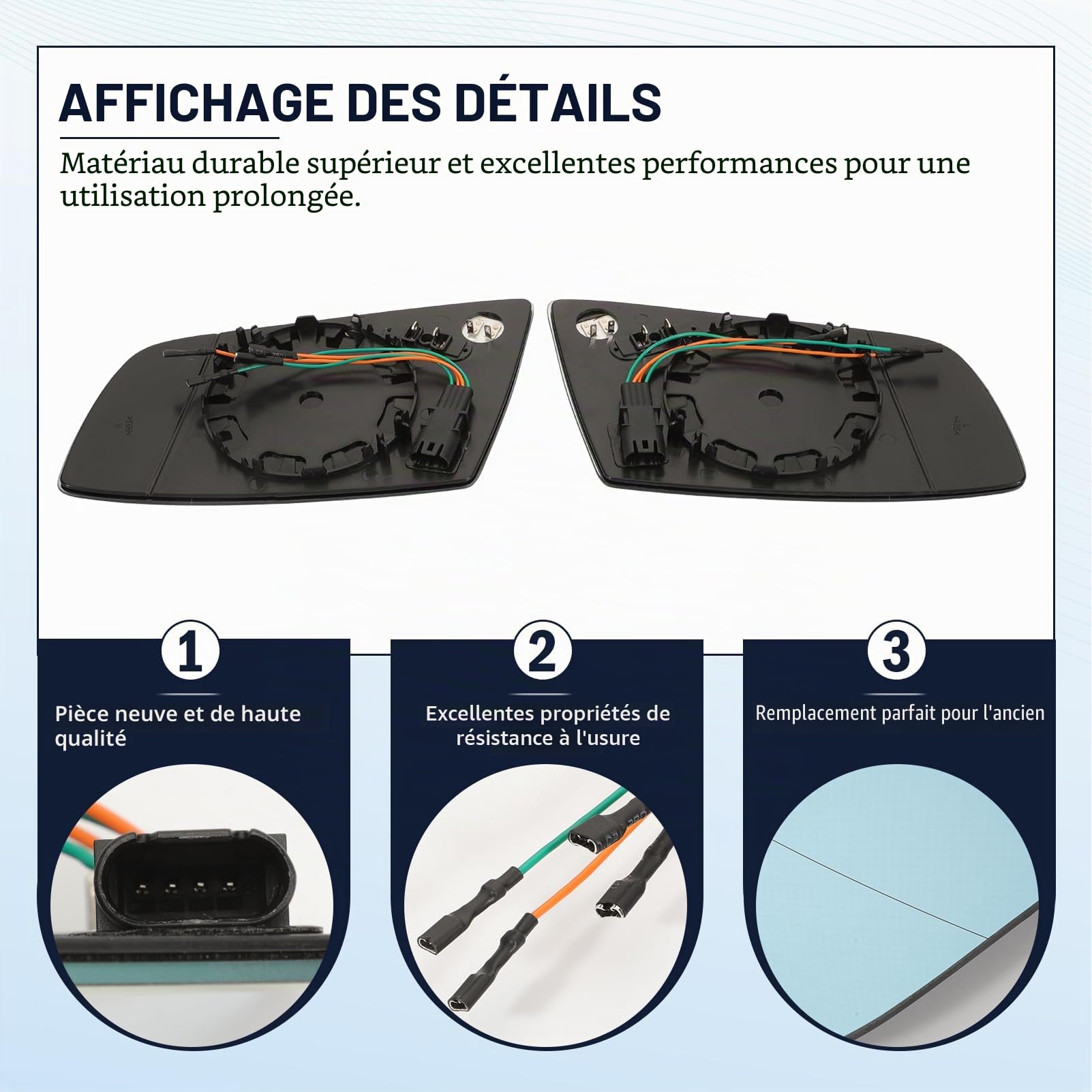 2 x Rétroviseurs Latéral Chauffants (Gauche+Droite) pour E60 E61 E63 E64 Rétroviseur Extérieur 51167251649 Avec Support de Fixation et Câble de Connexion Plug & Play Rétroviseur Asphérique