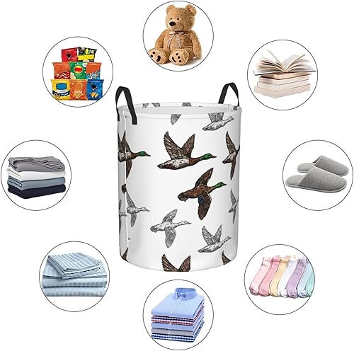 Miniatura 5 de Cesta redonda para ropa sucia con pájaros salvajes de pato y mallardo, impermeable, cesta de almacenamiento de tela de juguete para decoración de