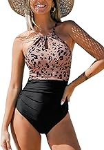 CUPSHE Women's Swimsuit with Decorative Cut-Outs, Ruffles, Tummy Control, Beachwear, High Neck, One-Piece Swimwear Swimsuit
