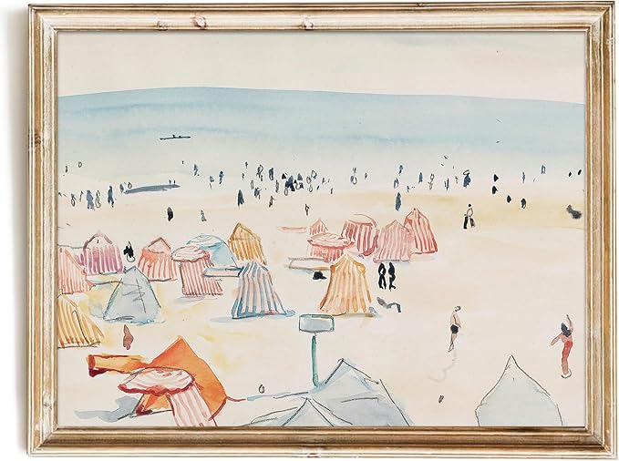 SWZHHYL Vintage Beach Wall Art, Watercolor Beach Canvas Print, Boho Abstract Landscape Art Painting Picture, Modern Art Decoration for Gallery Bedroom Living Room Home Wall Decor - 8x10inch Unframed