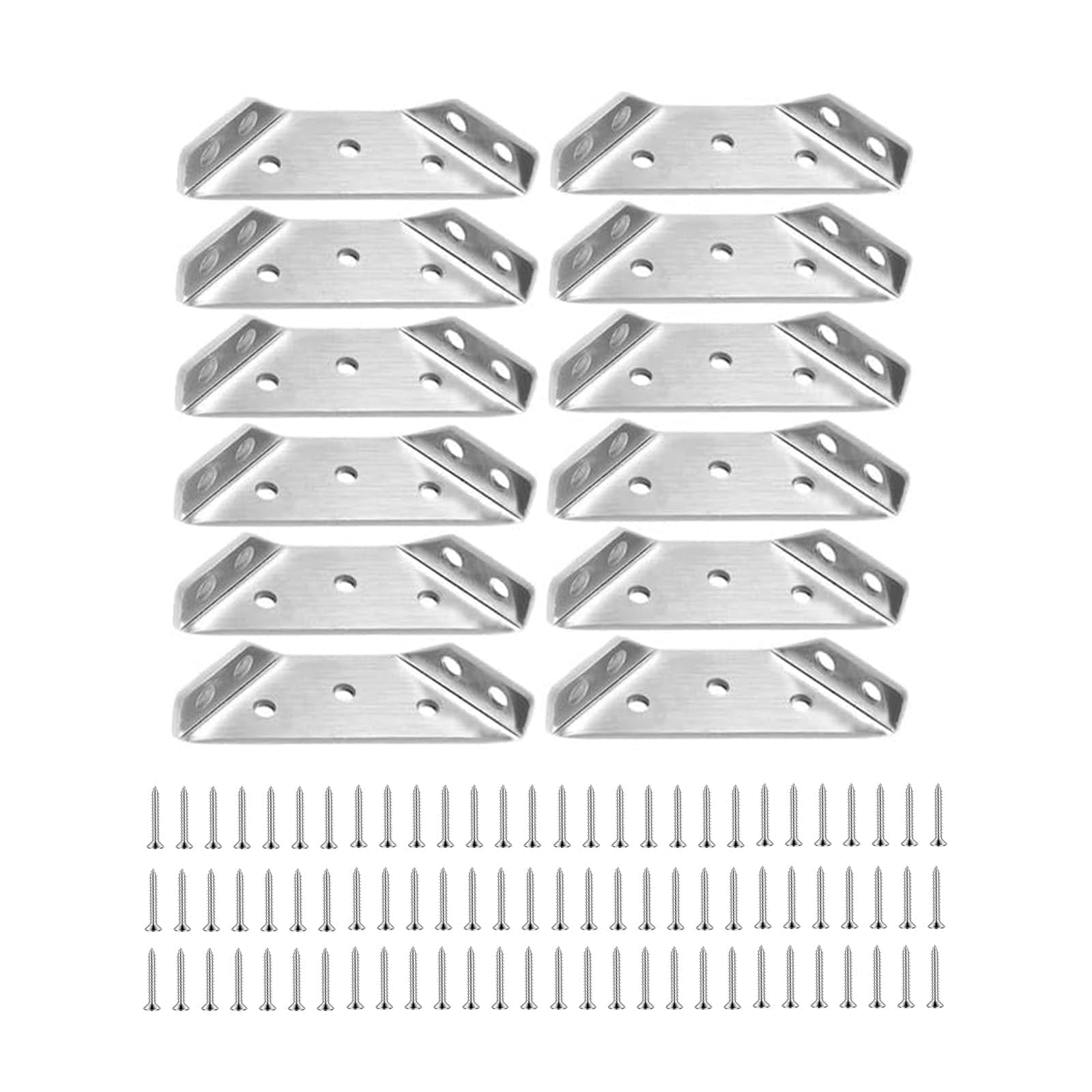 Younieyo Sliver 12 Pcs Stainless Steel Corner Connector, Trapeziform Angle Brackets, Corner Brace Bracket For Cupboard Cabinet Chair Fixing Wood Table Shelf Furniture