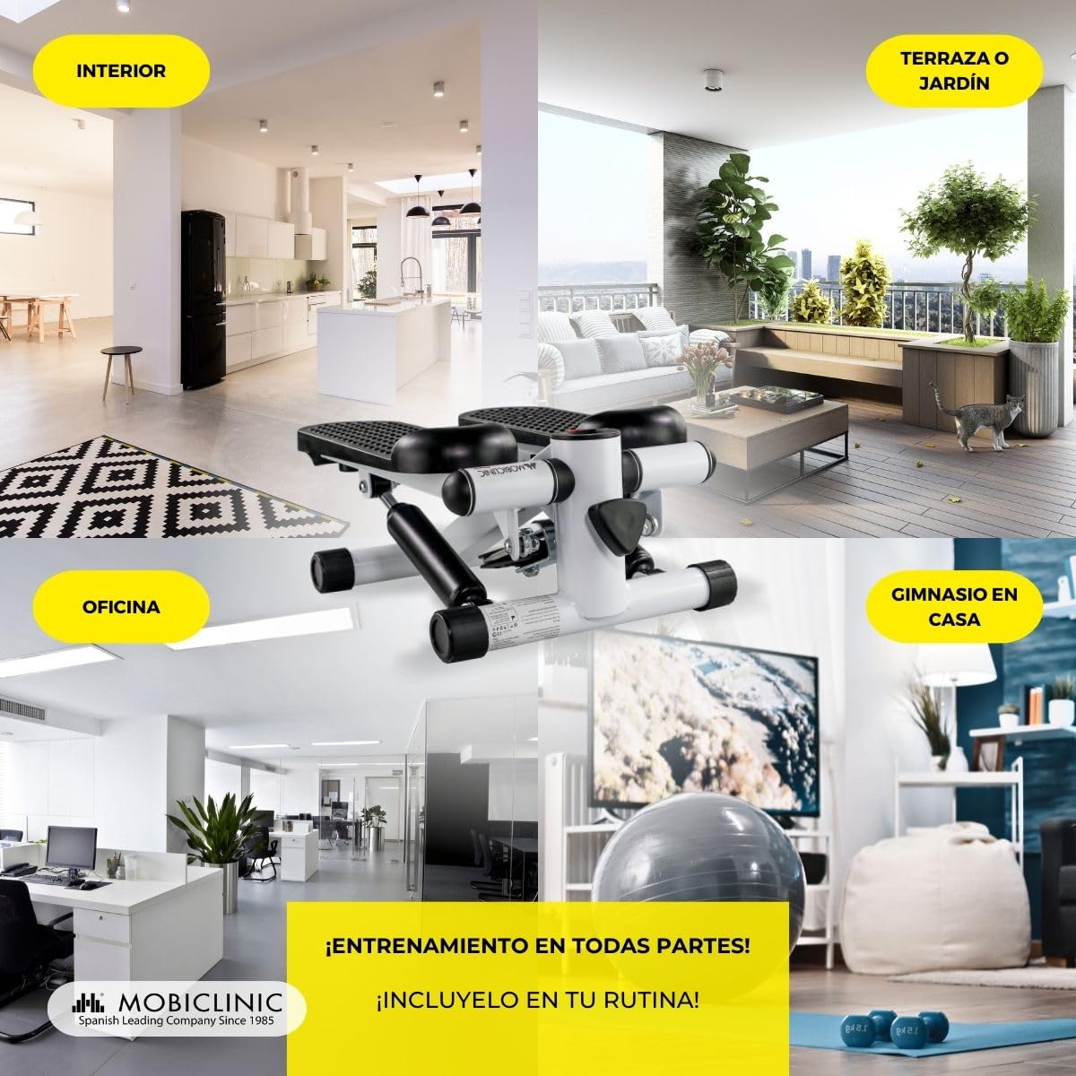 Mobiclinic® Fitness, Stepper, 2 en 1, Cuerdas de Resistencia, Multifunción, Brazos y piernas, Pantalla LCD, Carga 100 kg, Compacto, Gym casa, Altura Ajustable