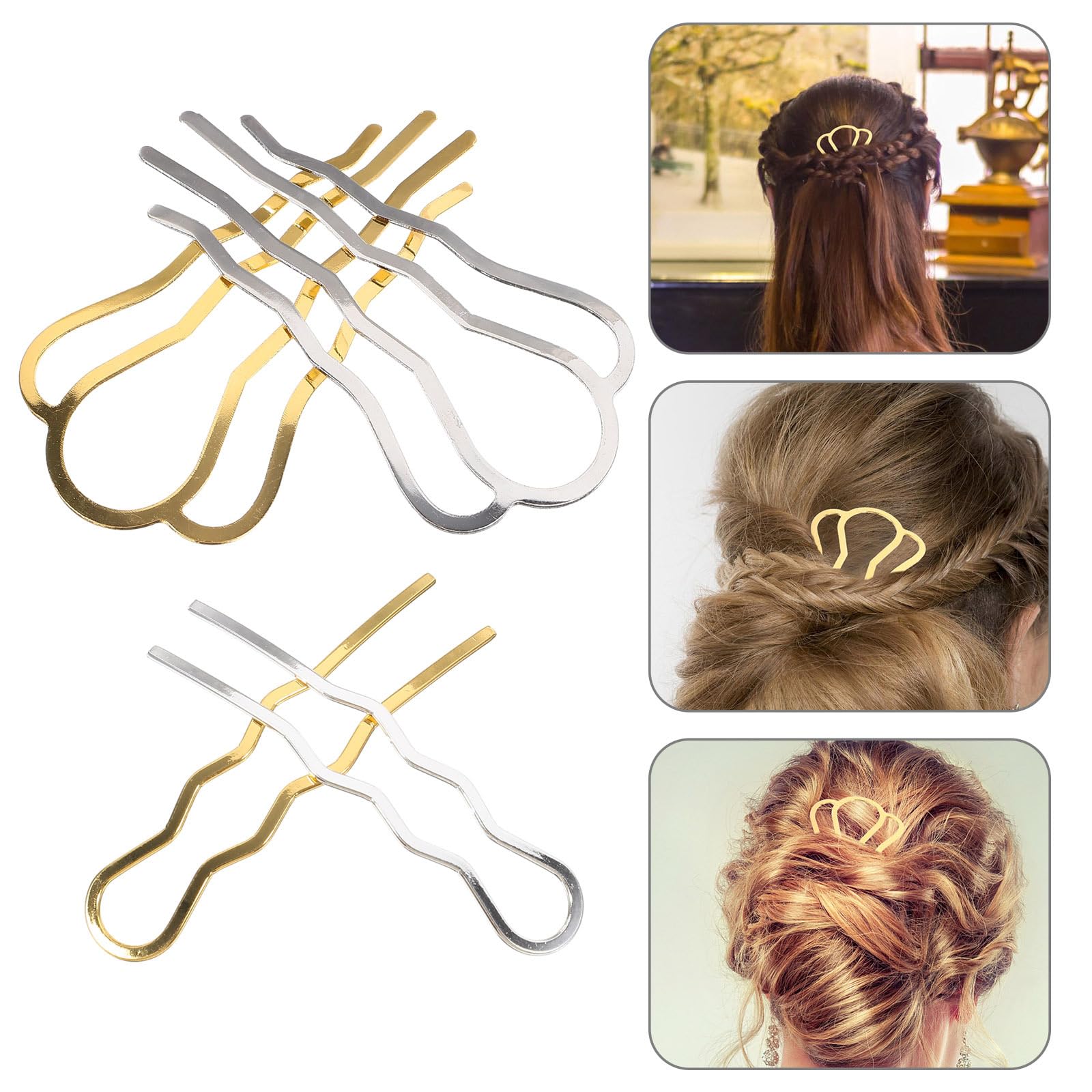 Beaupretty 4Pcs Metal Hair Side Combs 4 Teeth Hair Combs U Shape Teeth Hair Pins Updo Hair Accessories for Girls Women - Image 3
