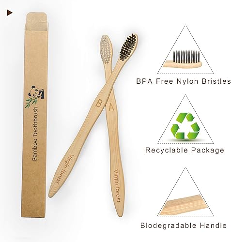Miniatura 5 de Cepillo de dientes de bambú ecológico sin BPA cepillo de dientes de madera natural biodegradable cepillo de dientes de carbón de bambú orgánico