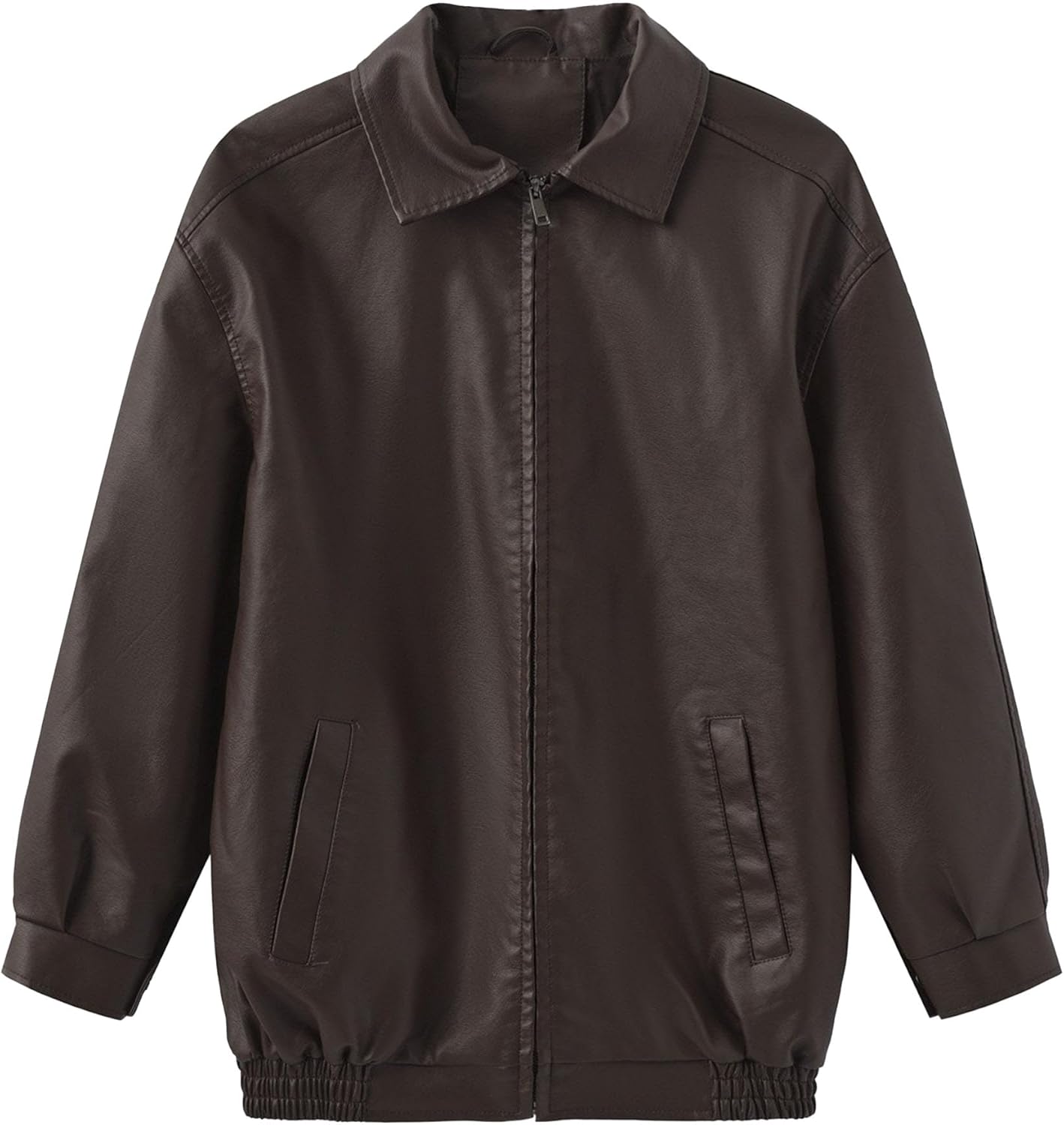 Women's Vintage Lapel Aviator Coat Oversize Faux Leather Biker Coat Jacket Open Front Spring Fall Outerwear