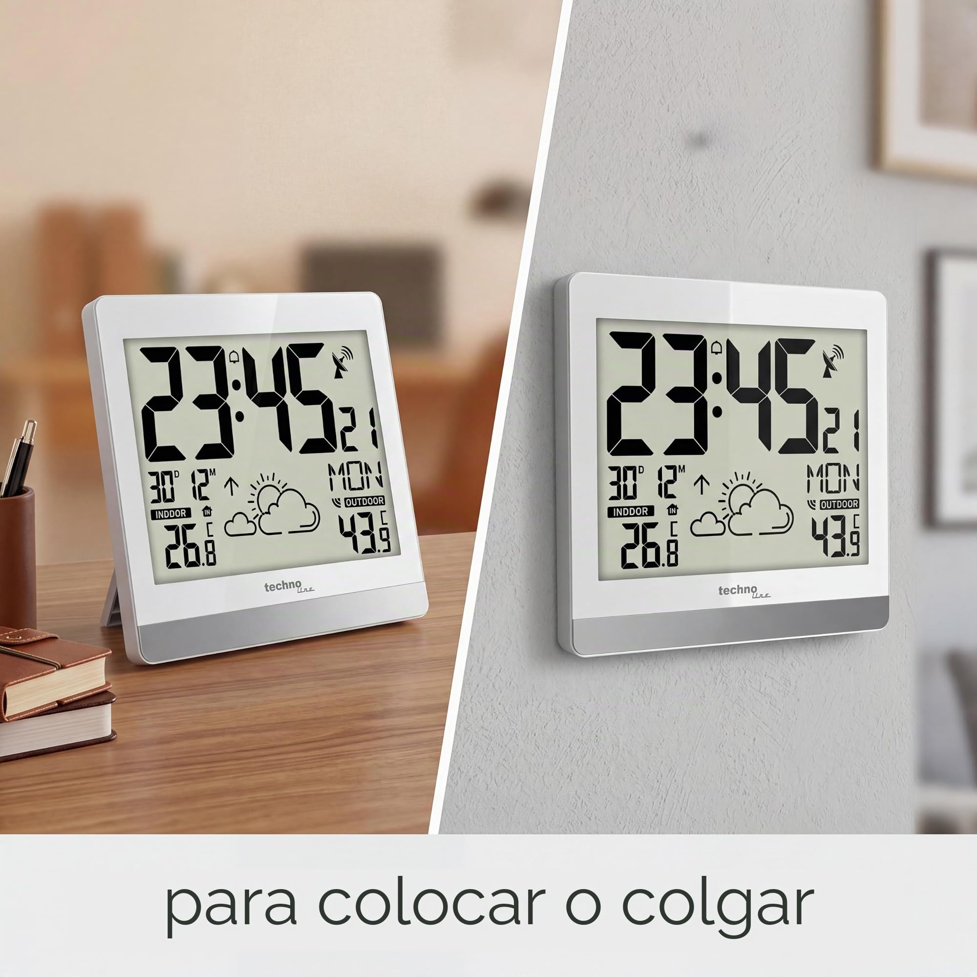 Technoline Designer WS8119 - Reloj de pared, color blanco, 20 x 3,6 x 18,8 cm