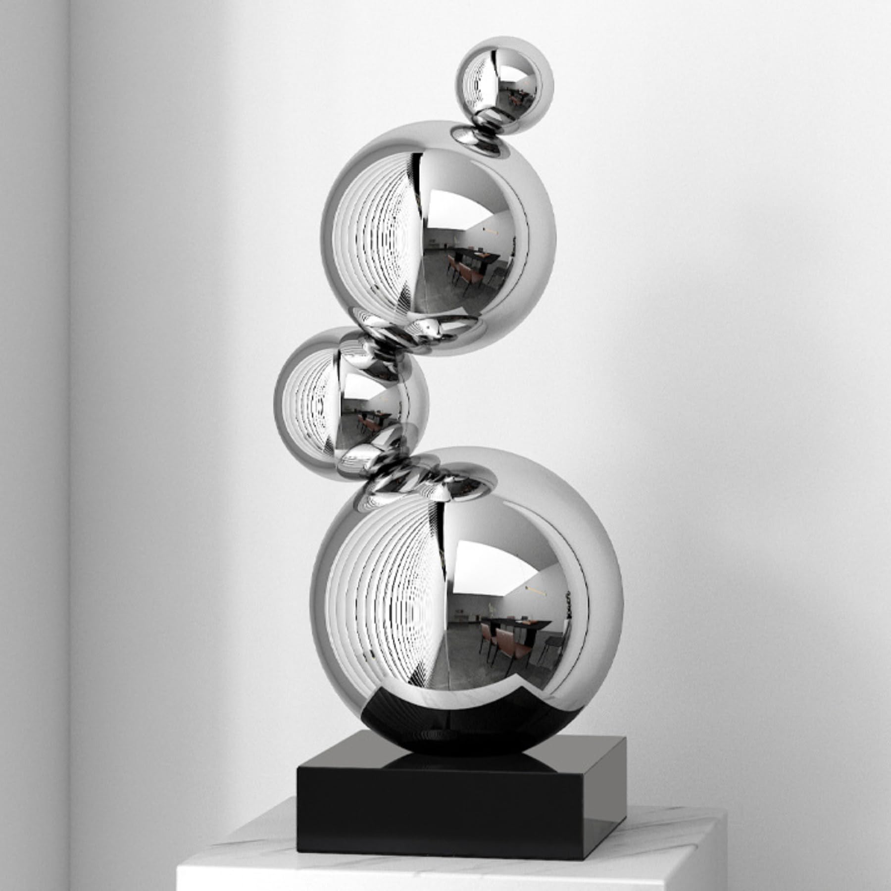 Aottsd 20" Silver Stainless Steel Geometric Sphere Sculpture Minimalist Indoor Display Figurine