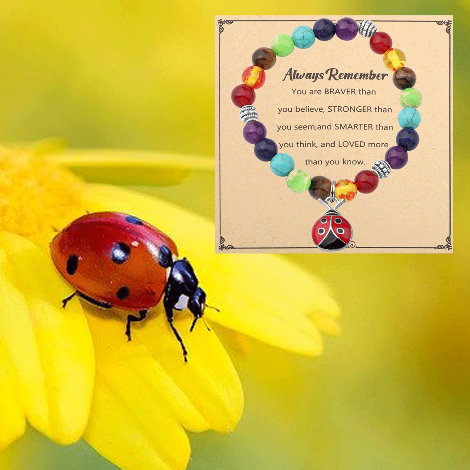 WSNANG Ladybug Bracelet Ladybug Pendant Necklace Ladybug Lover Gift Good Ladybug Jewelry Gift for Friends (Always Ladybug C-Br, 8 * 8cm)
