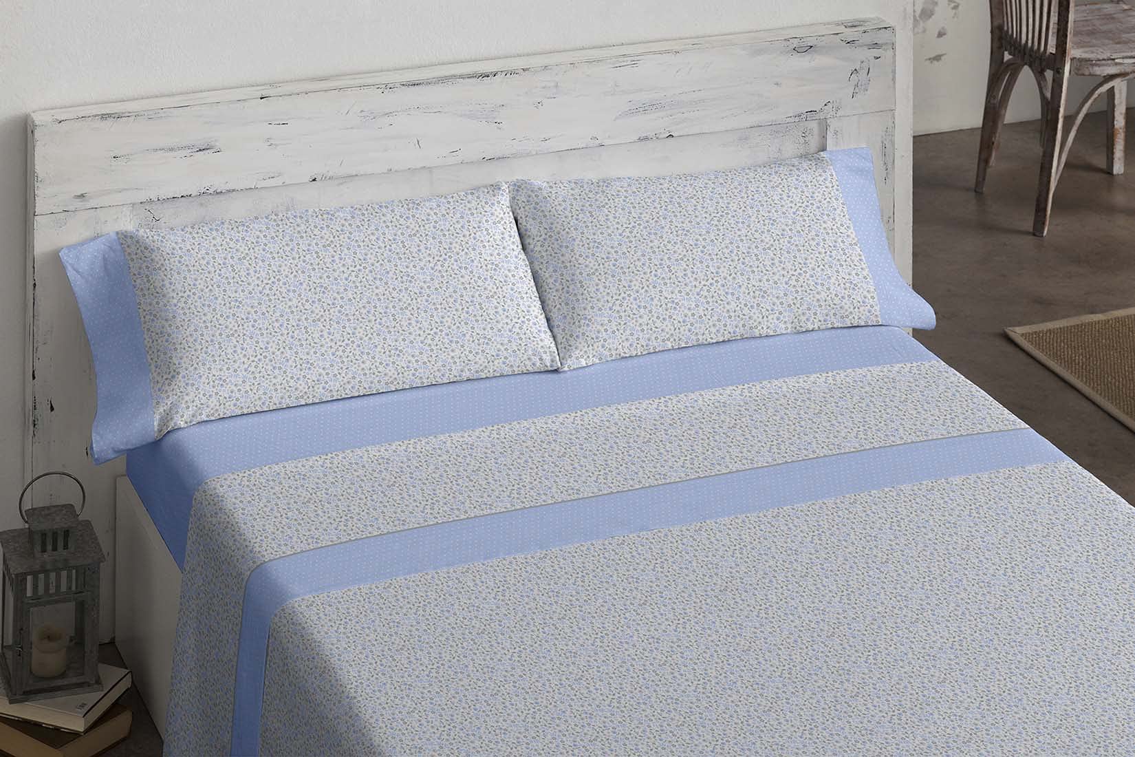 Burrito Blanco | Juego de sábanas de Franela algodón, 561 Azul | para Cama de 105 cm (+ Medidas Disponibles) | Sábanas de Invierno 105 | Cama indivual 105