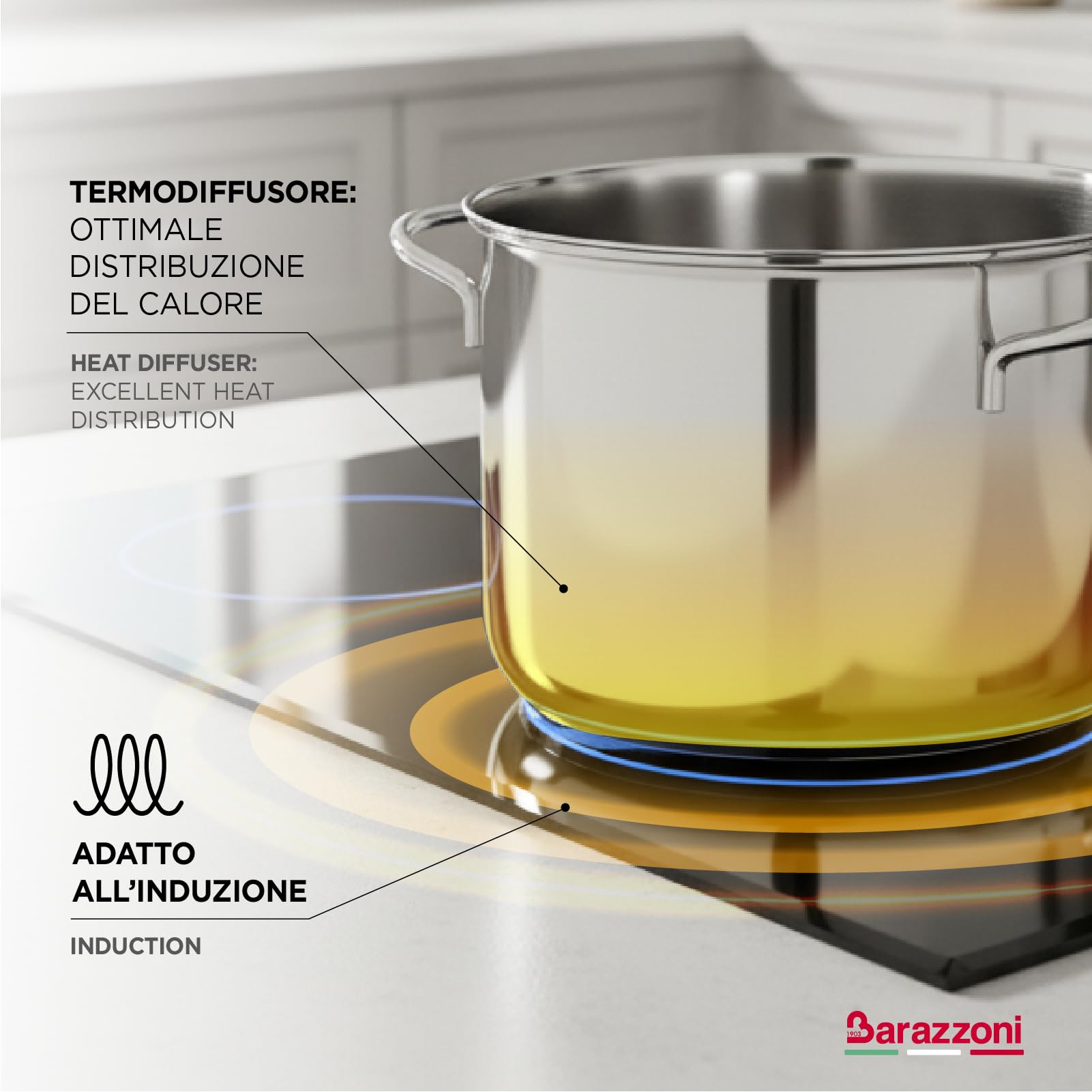 Barazzoni, Casseruola ø16cm, Linea Bonita, Capacità 1,40Lt, Acciaio Inox 18/10, Adatto per Induzione, Made in Italy