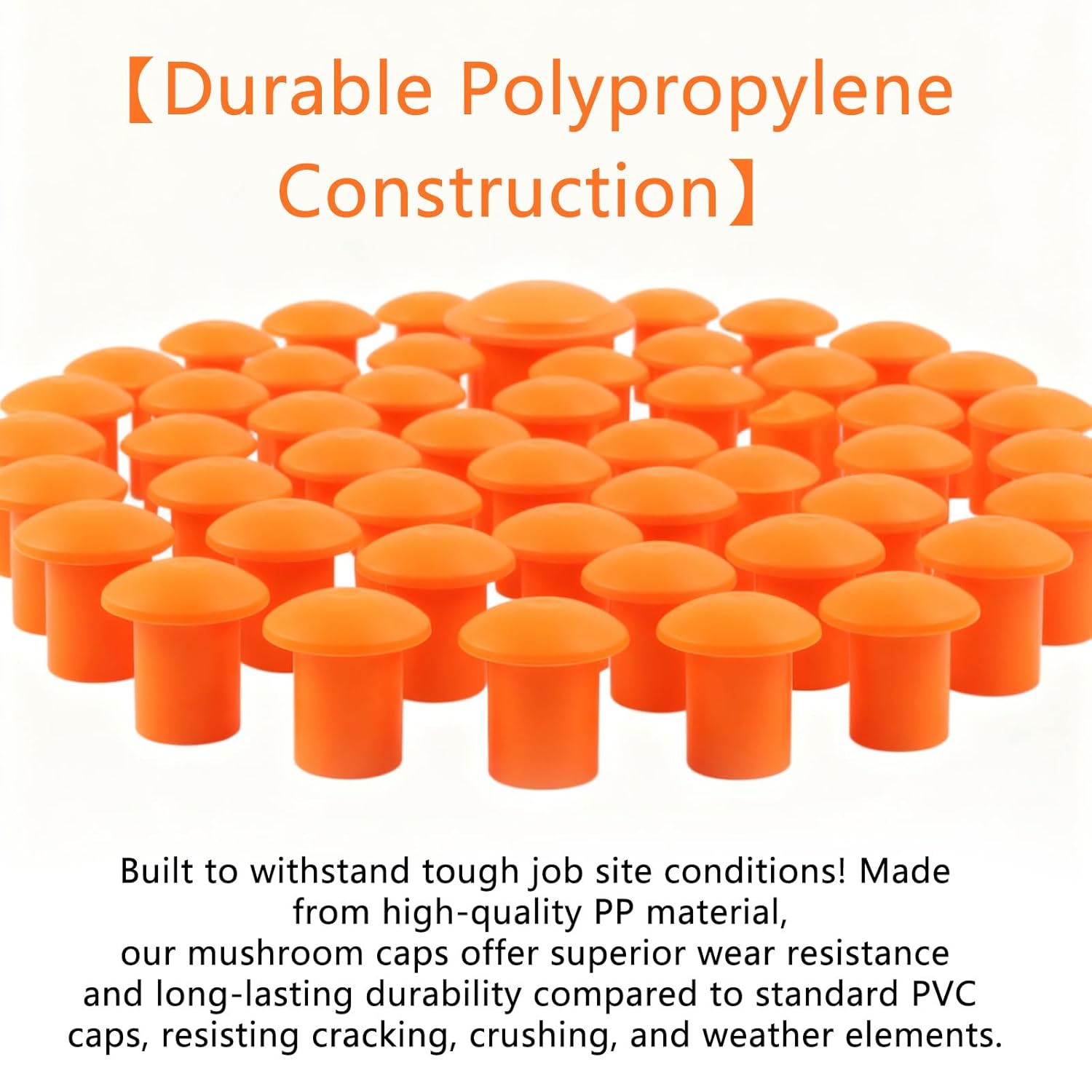250 Pcs Rebar Caps， Fits Stake Size #3 - #7, Rebar Safety Cap， Mushroom Caps， Plastic Rebars Safety Cap, Orange