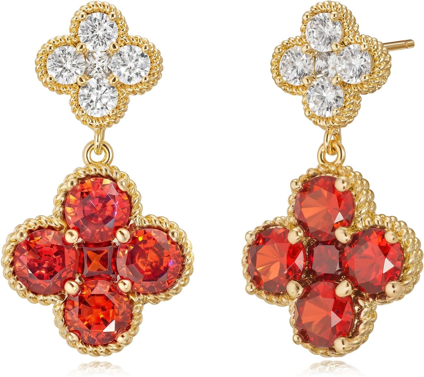 Gold Dangle Earrings for Women Trendy - 14k gold plated Birthstone Four Leaf Clover Stud clover earrings for women Trendy - Hypoallergenic Birthstone Jewelry Lucky Birthday Gift