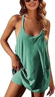 Yidarer Women's Summer Sleeveless Mini Dress V Neck Spaghetti Straps Athletic Shorts Dress with Pockets - Buy now