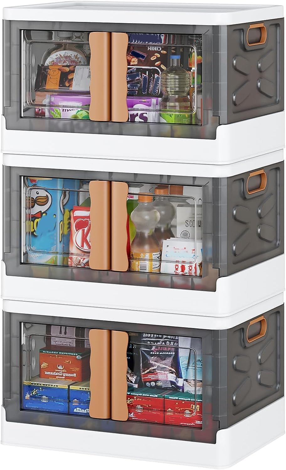 mechdel Collapsible Storage Bins with Double Door,kitchen, Cabinet for Storage,Clothes Organizer,Almari, Wardrobe, Cupboard Rack Living Room, Adult & Kids storage organiser, (Transparent, 3PCS)