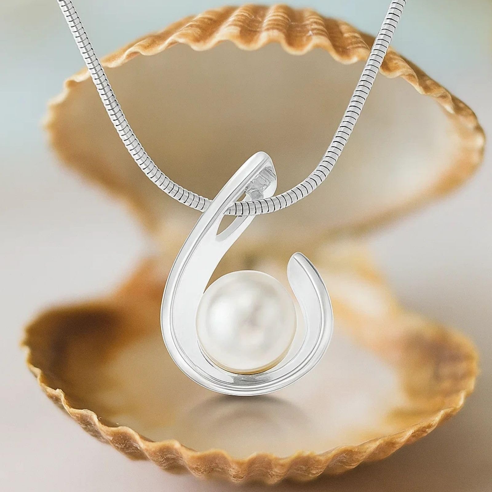 Collar Fino De Plata 925 Con Colgante De Perla De Cristal Para Mujeres