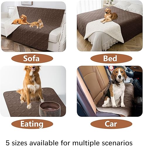 Miniatura 6 de Manta impermeable para perro, 68 x 82 pulgadas, fundas para sofá y cama, protector de muebles de perros, lavable y reversible, chocolate + crema