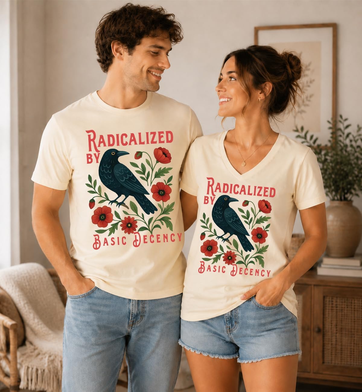 Radicalized By Basic Decency Shirt Vintage Subtle Floral Black Crow Shirt