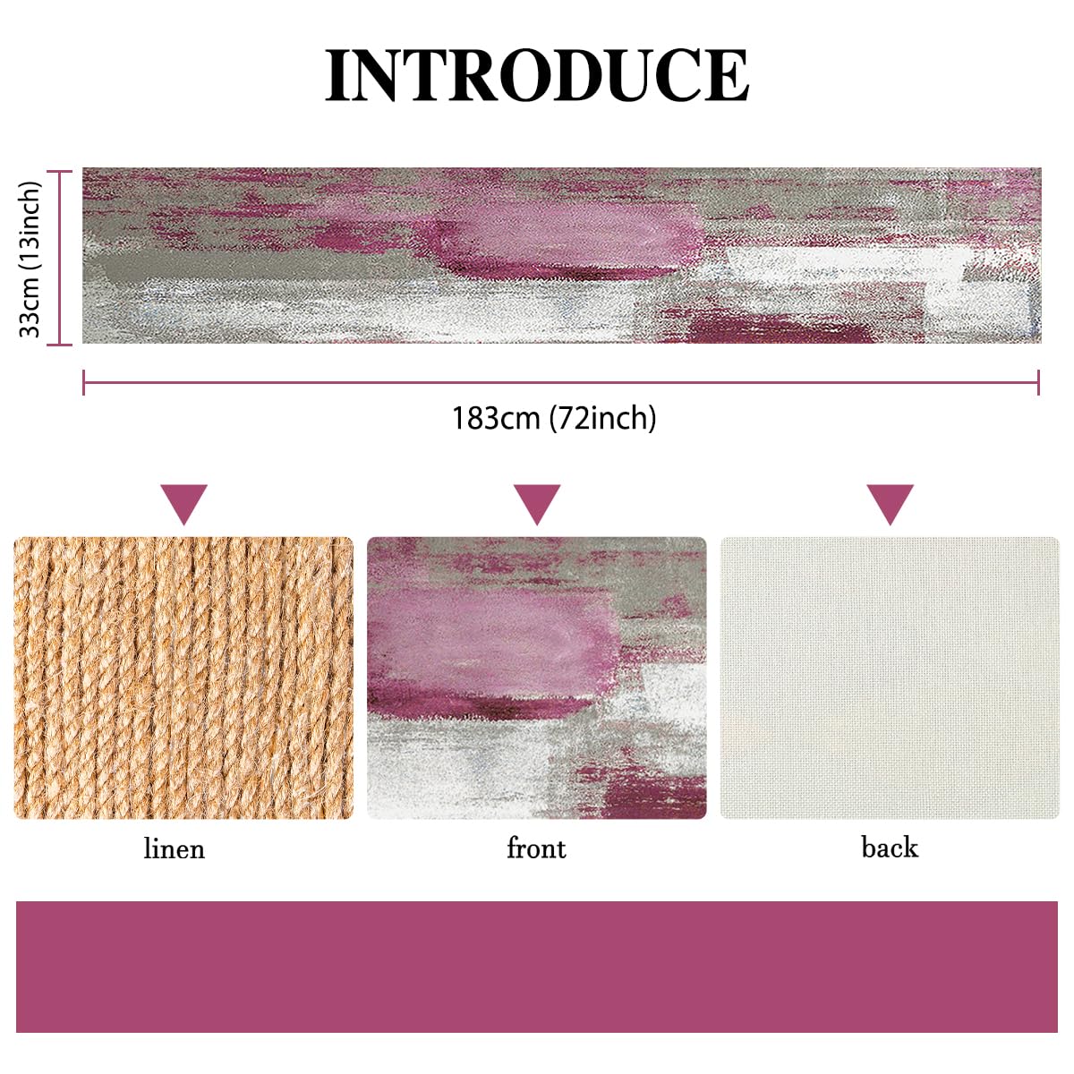 Coffee Table Runner Spring Linen Modern Purple and Grey Table Decorations Cotton Boho Decorative Cloth Rustic for Weddings Christmas Party Dinner Holidays Home Party Decor 33cm x 183cm - Image 3