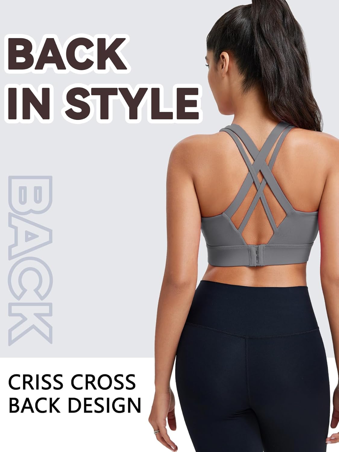 Sports Bras for Women High Support, High Impact Running Criss Cross Strappy Bra Crop Top, Molded Cup, Hook and Eye Closure - Image 3