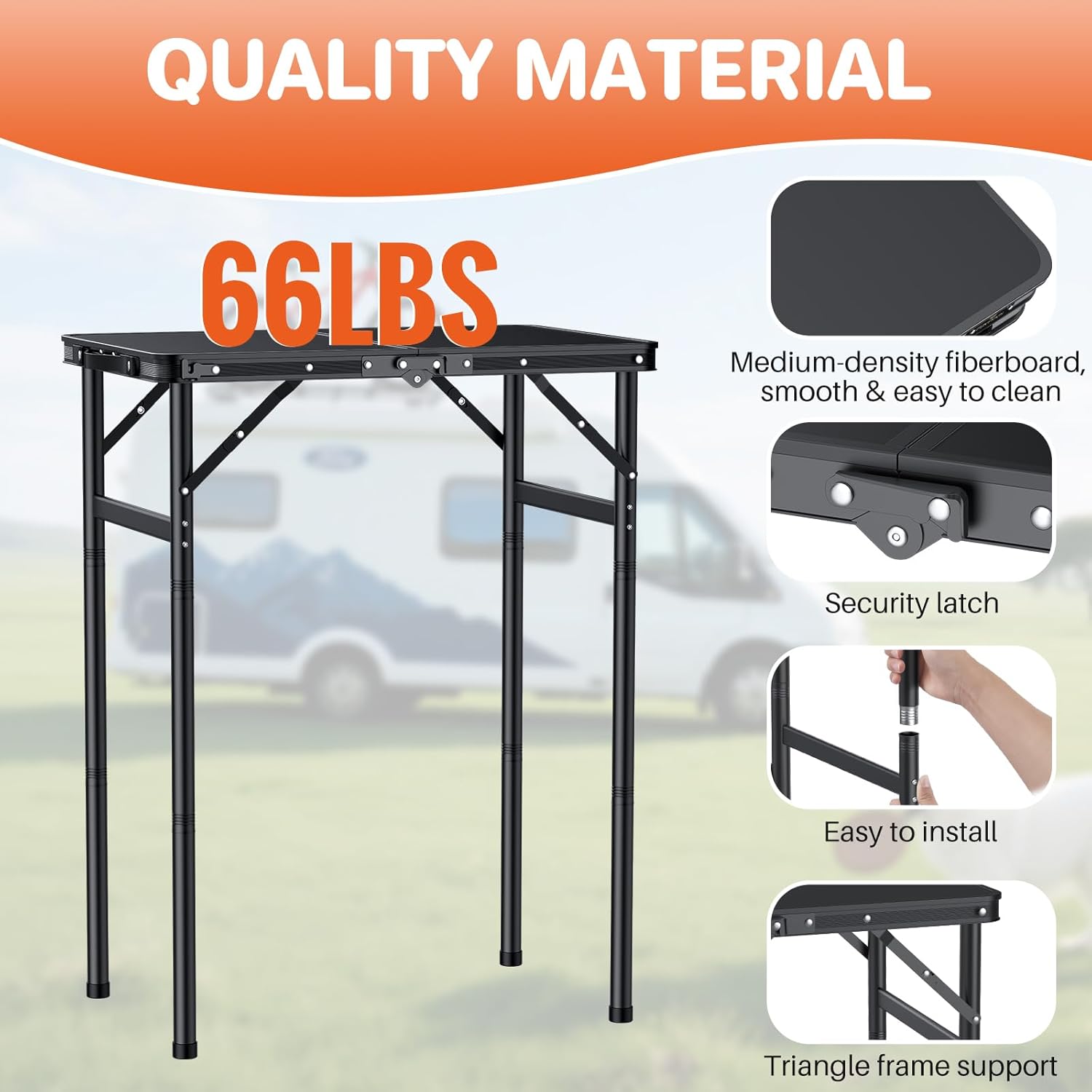 FUNYKICH Max 29.4'' Tall Camping Tables(23.6''Lx15.7''W), 3 Adjustable Height Small Folding Table, Ultra-Light Aluminum Portable Table with Carry Handle for Car Camping, Backyard Party, Beach, Picnic