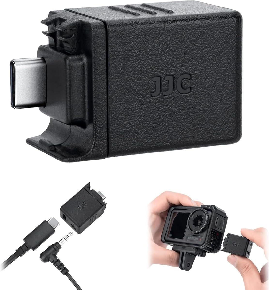 JJC Action 6 3.5mm Audio Mic Adapter for DJI Osmo Action 6 5 Pro 4 | Supports Microphone Input,External Microphone Converter with Type-C（for Charging）Interface for Recording Vlogging
