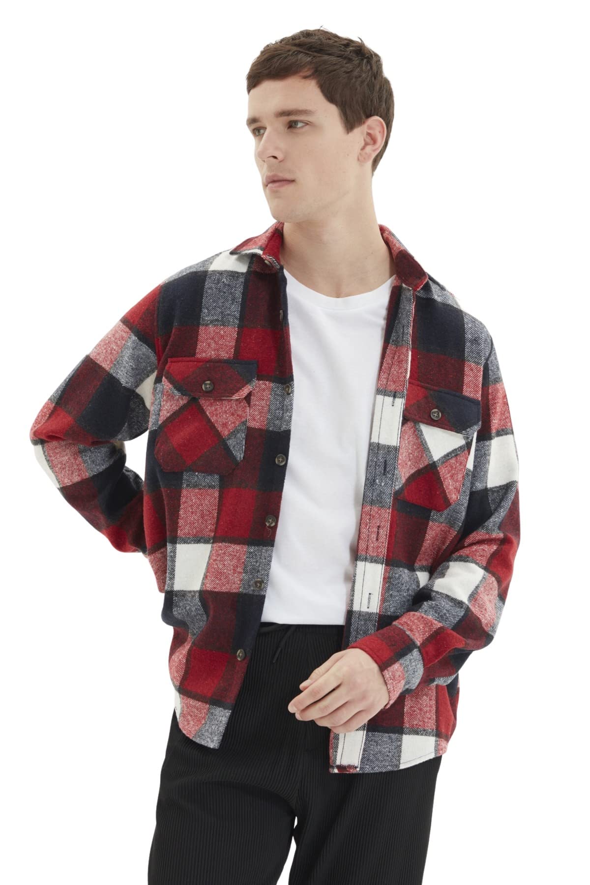 Trendyol Man Plus Size Regular fit Basic Shirt Collar Woven Shirt Rot