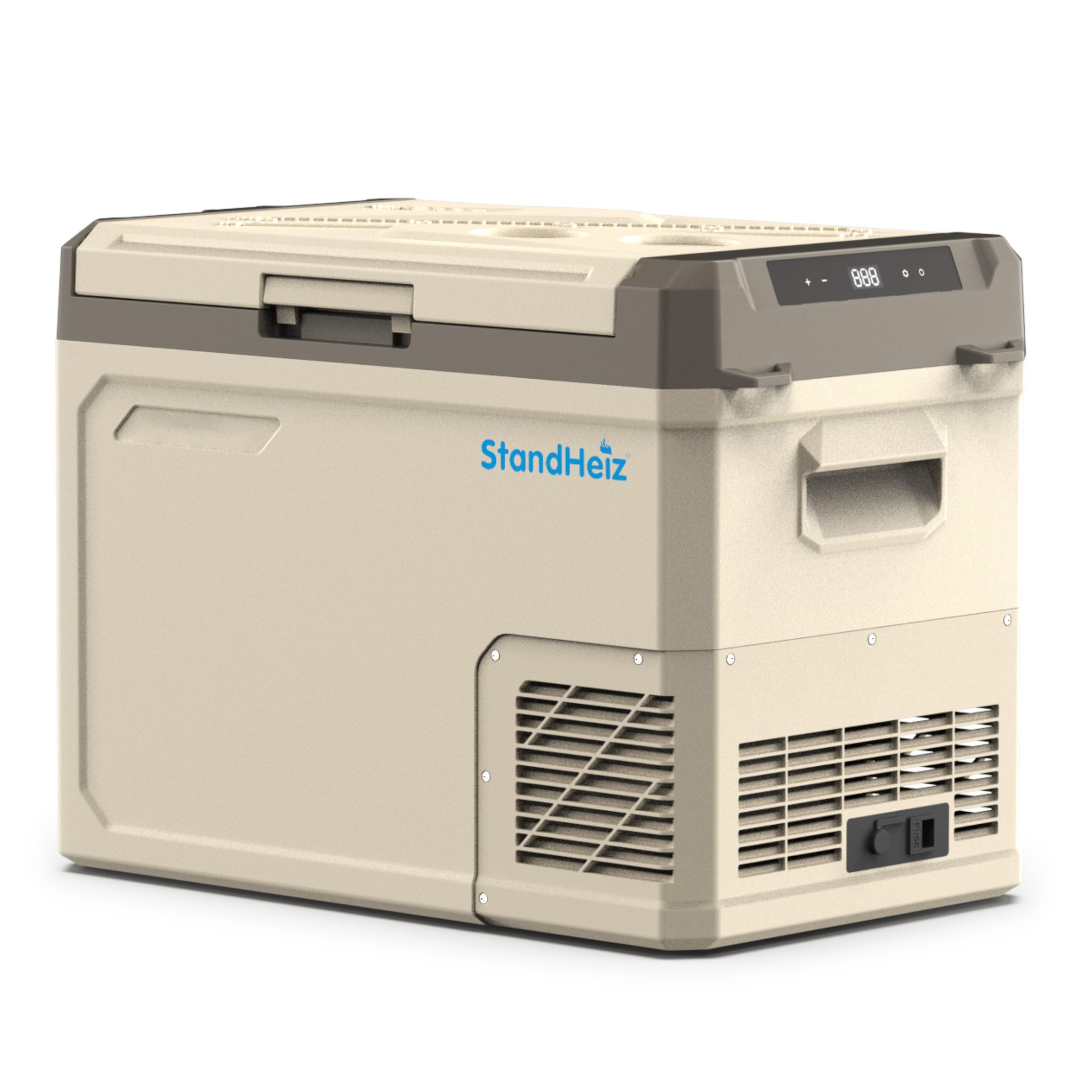Kompressor Kühlbox 40L – Mini Kühlschrank mit App-Steuerung & ECO-Modus, 12V/24V/230V für Auto, Camping, Wohnmobil & LKW, Gefrierfunktion bis -20°C, Beige-Braun