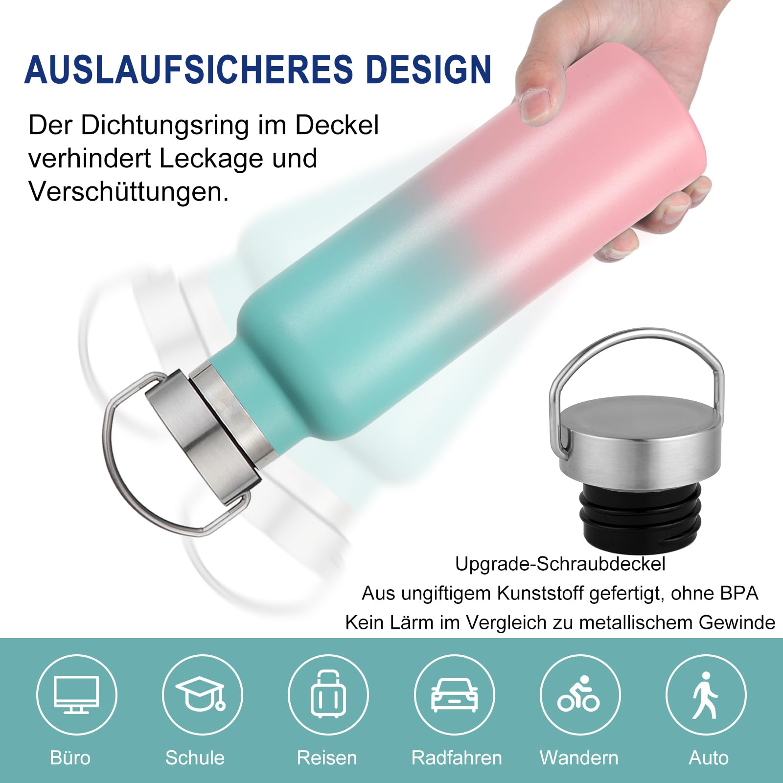 Volhoply 600ml Trinkflasche Edelstahl Vier Packungen,Doppelwandig Vakuum Isolierte Thermosflasche Kinder,Metall Auslaufsicher Water Bottle Wasserflasche FüR Sport, Schule, Outdoor(Gemischt,4 Set)