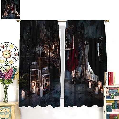 Miniatura 3 de Cortinas góticas de decoración oscura, lujoso patrón victoriano real para niños y niñas, decoración de sala de estar, juego de 2 piezas, 42 pulgadas