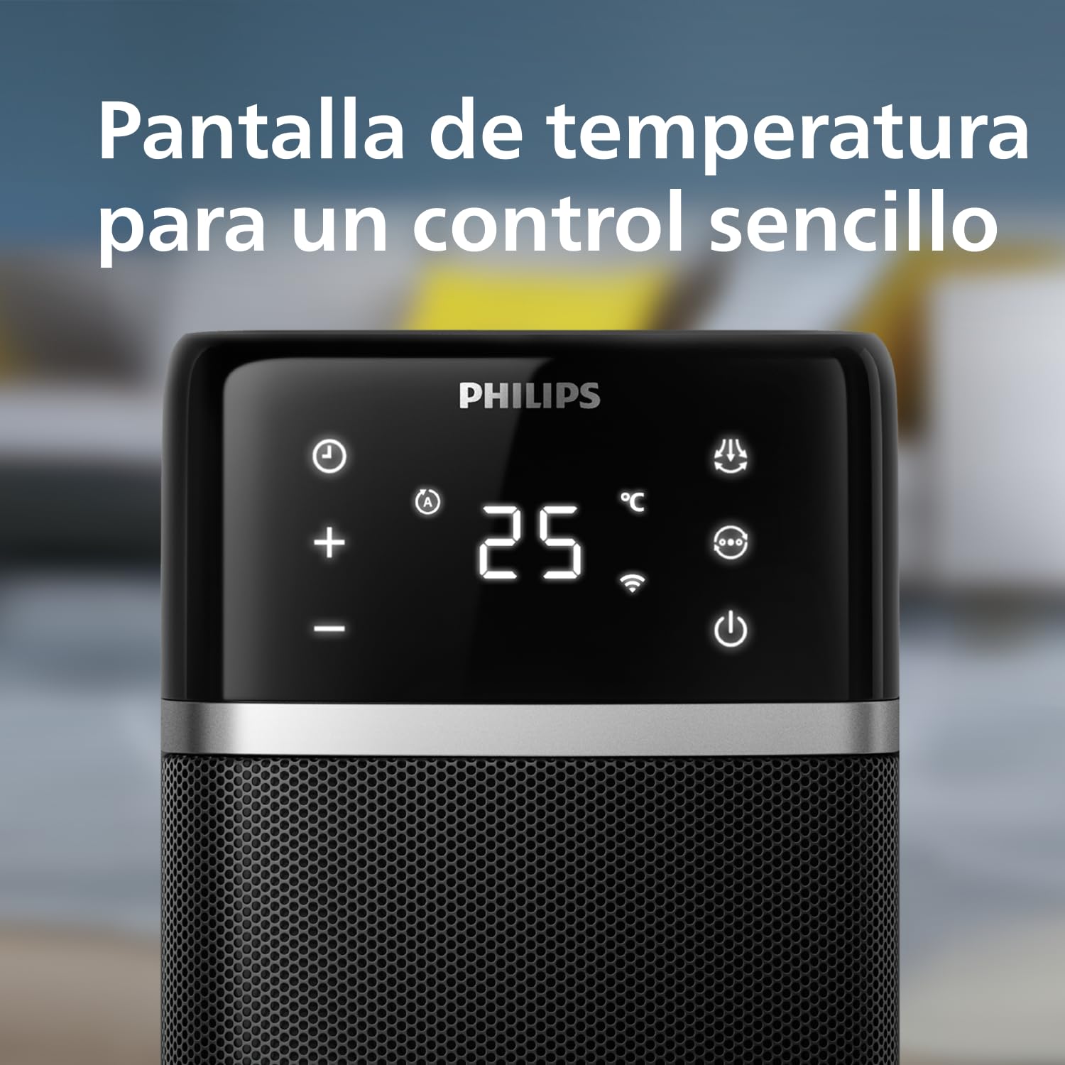 Philips Calefactor de torre Serie 5000 conectado, 2000W, hasta 50 % de ahorro energético, 4 modos, pantalla de temperatura, 5 funciones de seguridad, oscilación 60°, silencioso, negro/gris (CX5120/11)