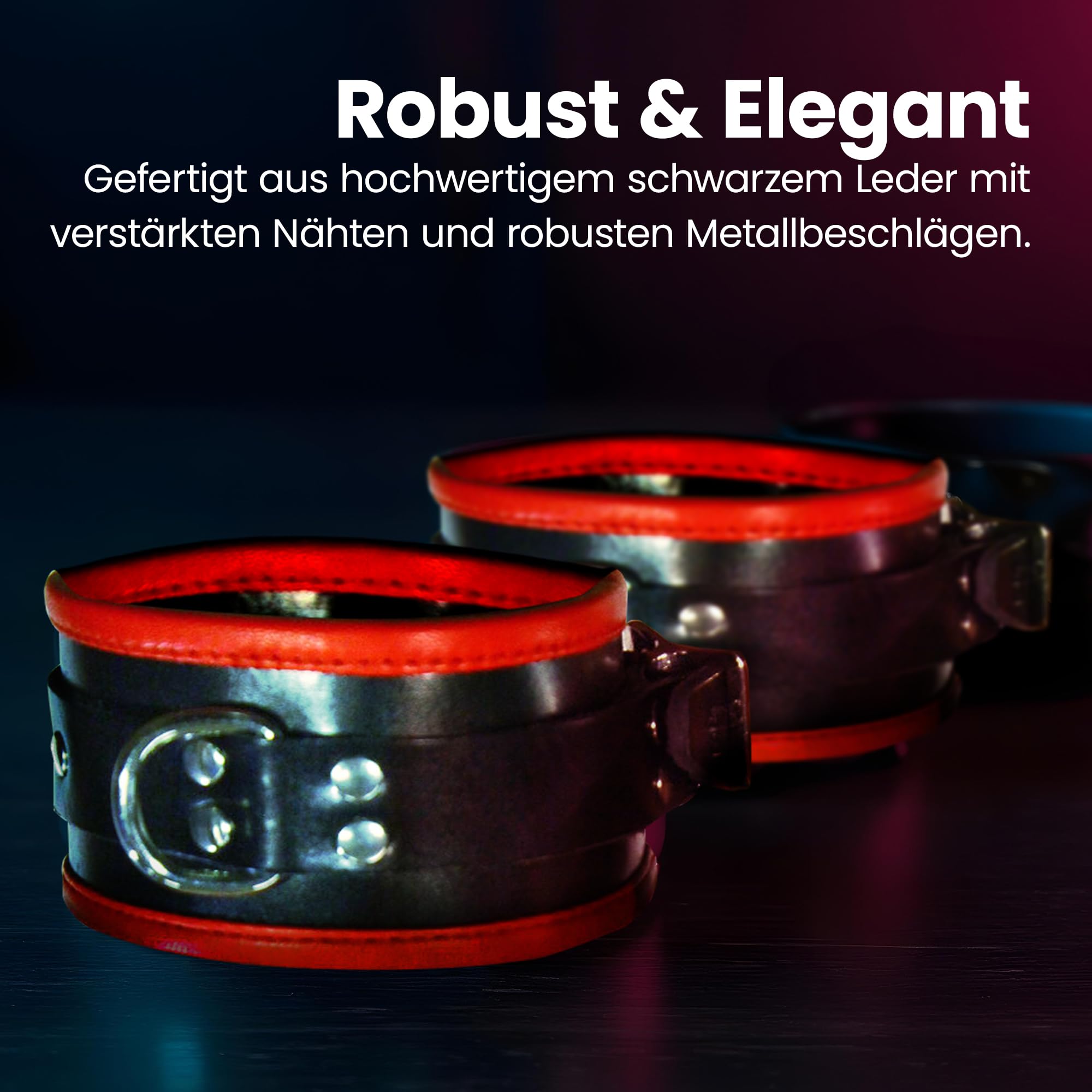 gepolsterte Fußfesseln mit D-Ring, Fußgelenk-Manschetten aus Leder, für Bondage und BDSM, Farbe: Schwarz/Rot, erotisches Sexspielzeug für Anfänger und Fortgeschrittene