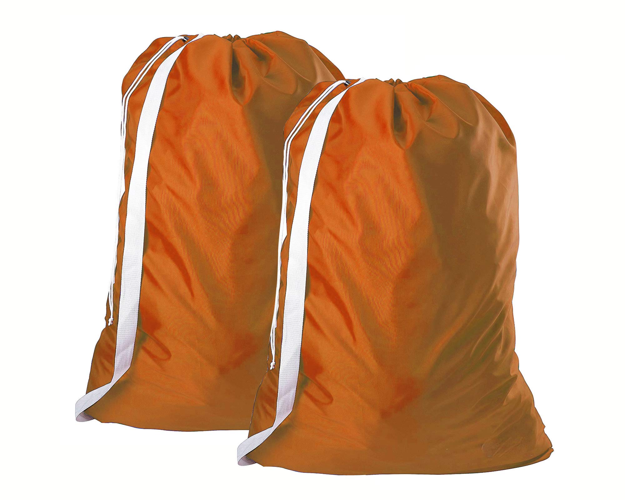 2 Pack - Nylon Travel Laundry Bags with Shoulder Strap, Machine Washable Dirty Clothes Organizer, size: 30" x 40" Easy fit a Laundry Hamper or Basket, Made in USA (ORANGE)