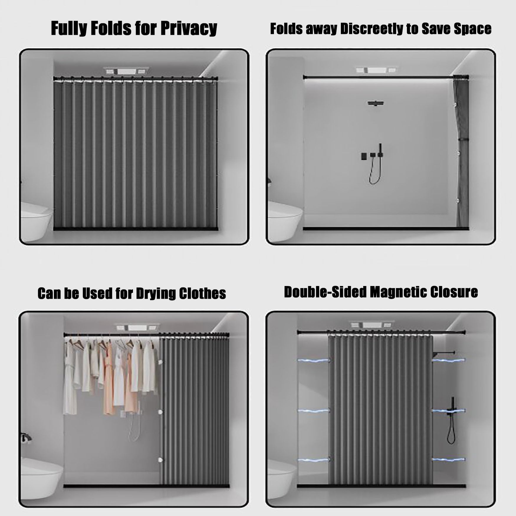 Rideau Separation 137 x 185 cm Anti-Moisissure, Imperméable, Anti-Éclaboussures Rideau Occultant Thermique Installation Facile et Rapide pour Balcon Armoire et Cloison, Gris