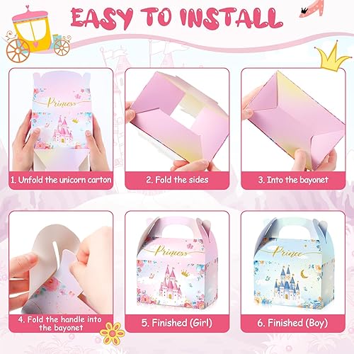 Miniatura 4 de Nezyo Cajas de regalo de princesa y príncipe, cajas de cartón rosa y azul para cumpleaños de niños y niñas (12 unidades, príncipe y princesa)