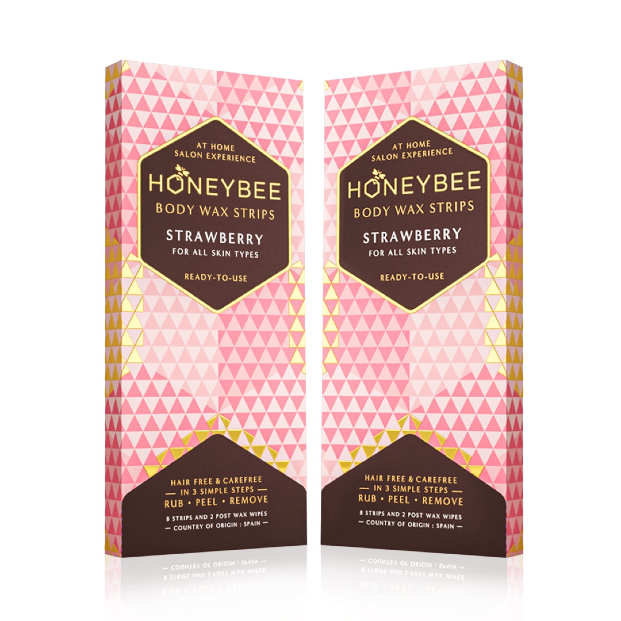 Strawberry Vegan Body Wax Strips | Full Body Wax Care Kit | Hair Removal Waxing Strips For All Skin Types | 8 Strips, 2 After Care Wipes Free (Pack of 2)