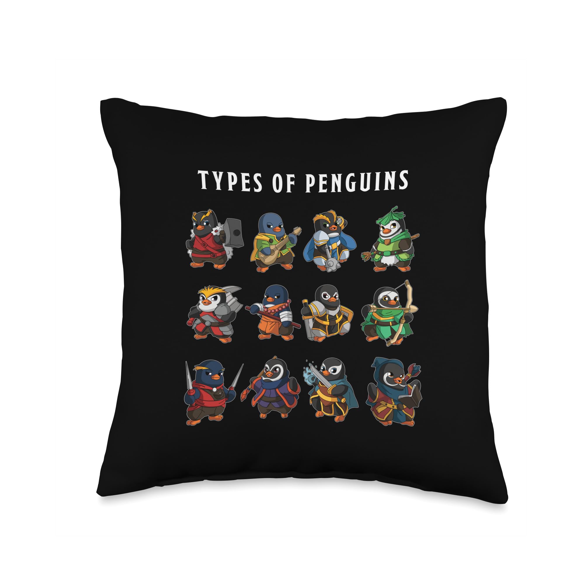 Types of Penguins Fantasy RPG Roleplaying Funny Gamer Throw Pillow