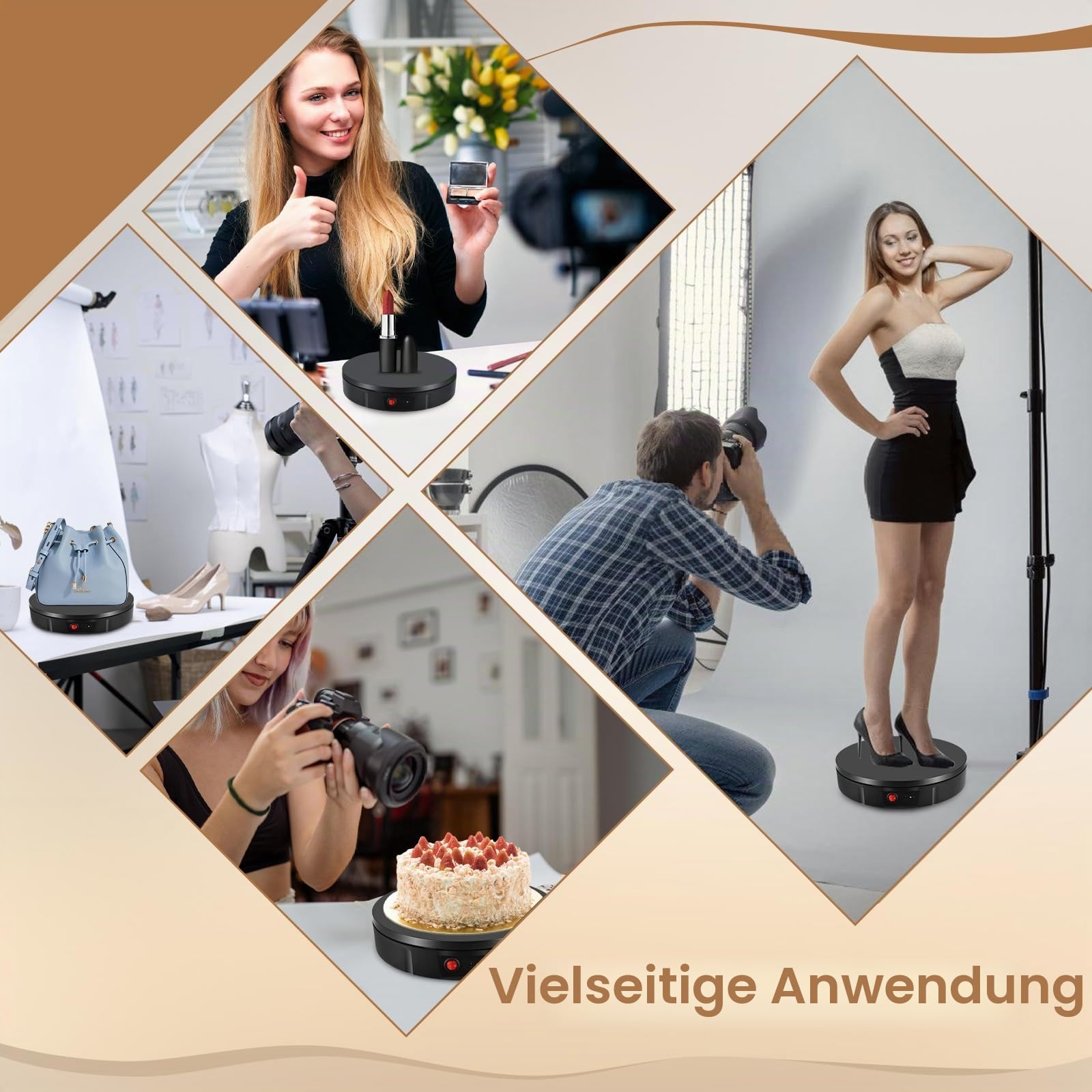 Elektrischer Drehteller, 30CM 100KG Elektrischer Drehbarer, 360° Richtung und Geschwindigkeit Einstellbar Automatisch Motorisierter Drehständer zur Präsentation von Uhren(Schwarz)