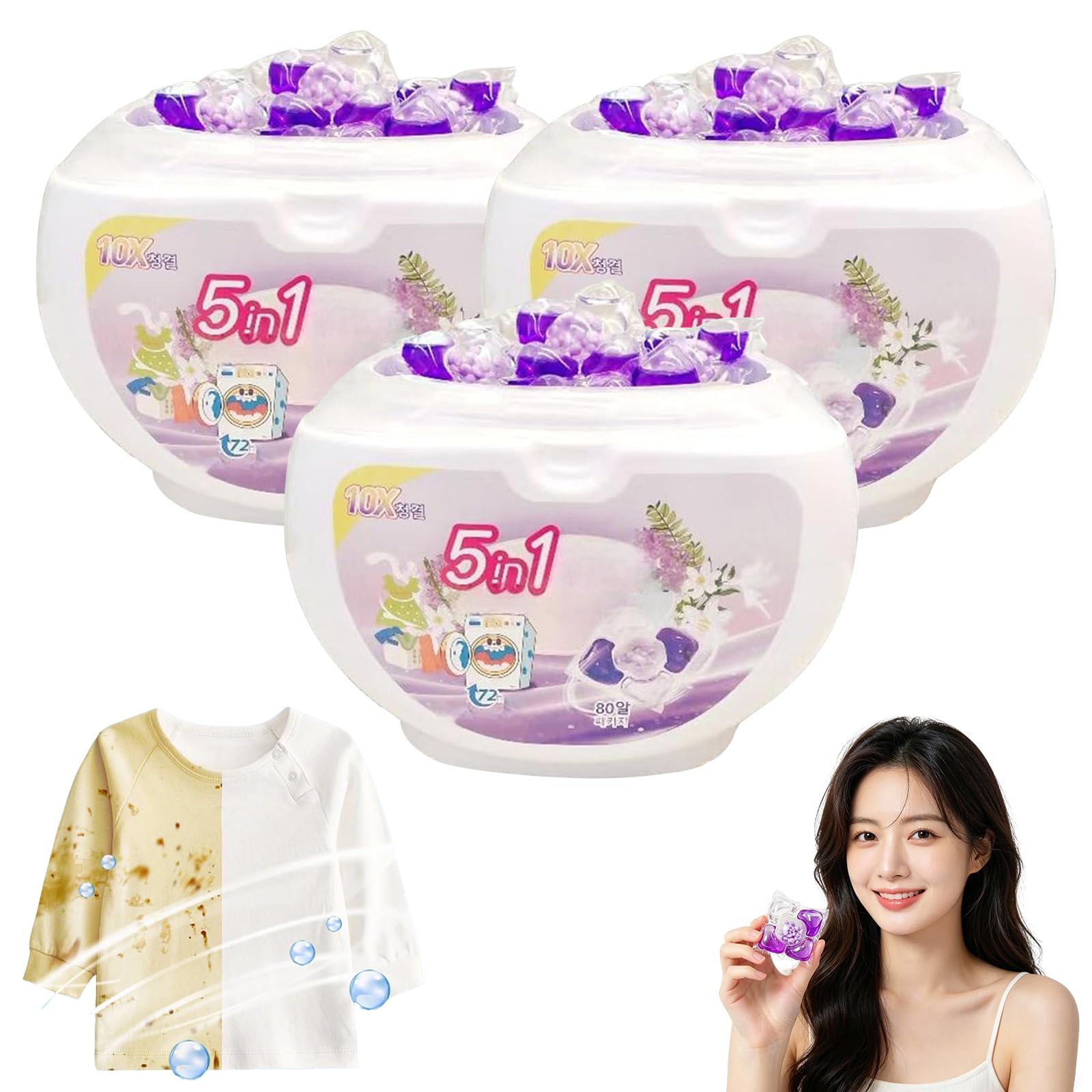 5-in-1 Waschmittel-Pods mit Weichspüler Duftperlen, White Musk Wasch-Pods für alle Textilien Farben, Tiefenreinigung, Langanhaltender Frischeduft (3PCS)