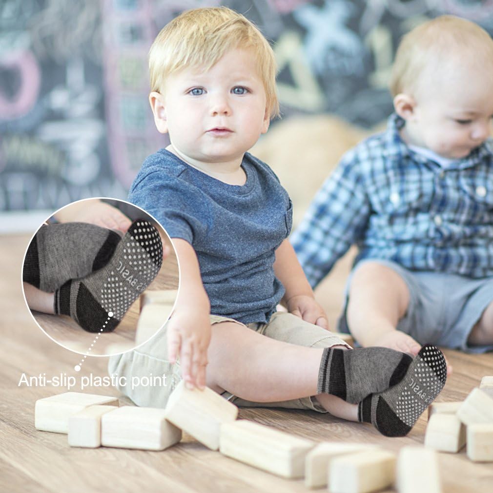 CUBACO Baby Socks, 12 Pairs Non Skid Anti Slip Cotton Grip Socks for Toddler Baby Kids Socks: Clothing, Shoes & Jewelry