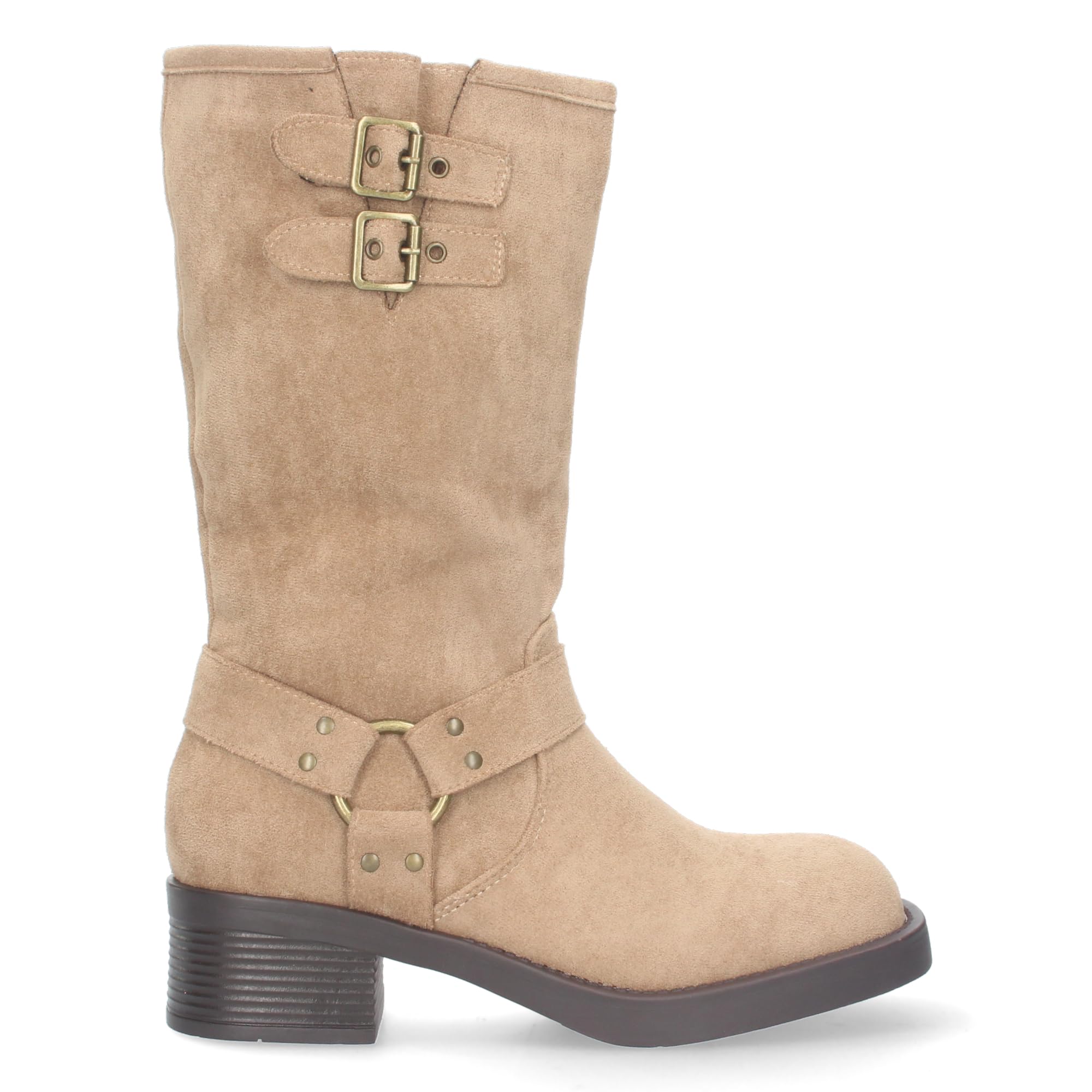 Damskie buty motocyklowe na niskim obcasie, zapinane na zamek, wygodne do noszenia na co dzień i do jazdy. Długość cholewki 27 cm.