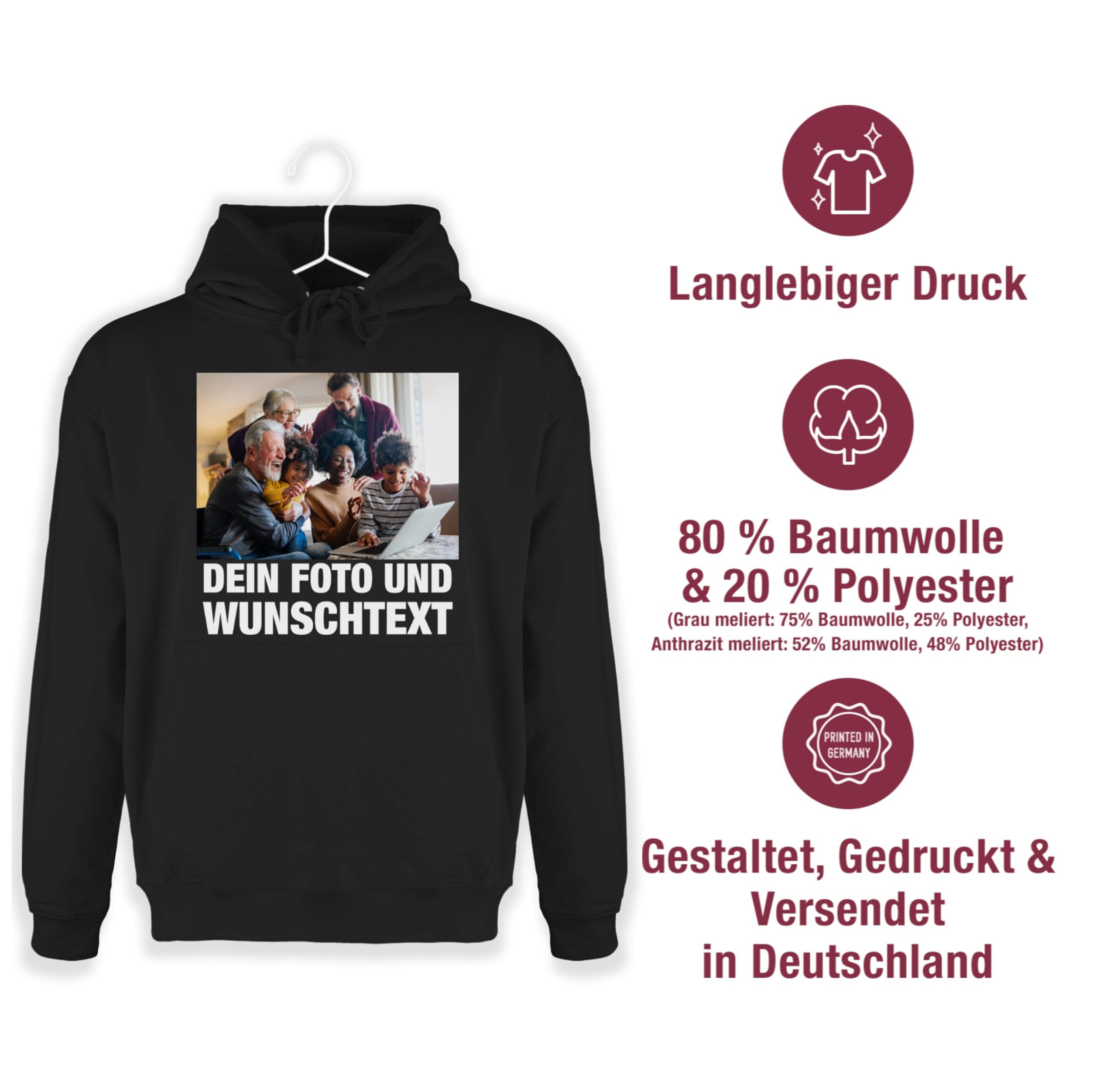 Geschenk mit Namen personalisiert by Shirtracer - Hoodie Herren Pullover Männer - Geschenk mit Bild I eigenem Foto I Name I eigener Text I Wunschtext