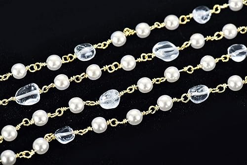 Vista 24 de KAOYOO 2 Yard Heart Shaped Acrylic Bead Bohemian Style Beaded Gold Chain for Wedding Decor Sewing Crafts, DIY Accessories Embellishments(2 Yard Gold)