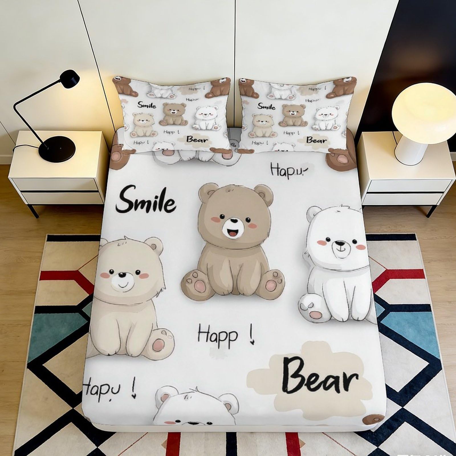 Ctjqhvmx Style-5 3D Printed Cartoon Bear Fitted Sheet Microfiber Deep Pocket Bedroom Bedding Non-Slip Cartoon Bear Mattress Fitted Cover For Adults Teens Washable 90X200x25cm 90X200x25cm