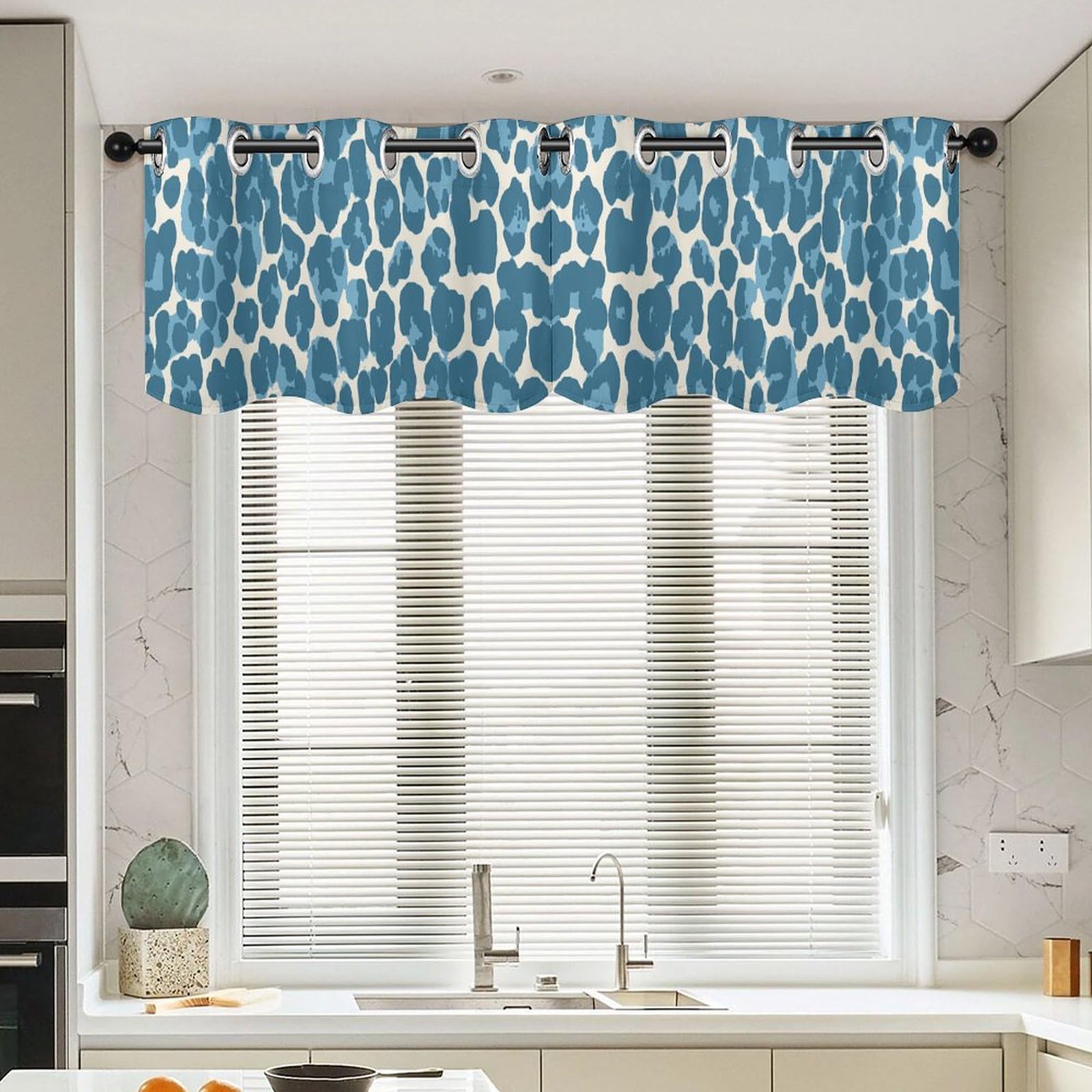 Rideaux de cantonnière motif léopard bleu traitements de fenêtre chinois et ethniques x2