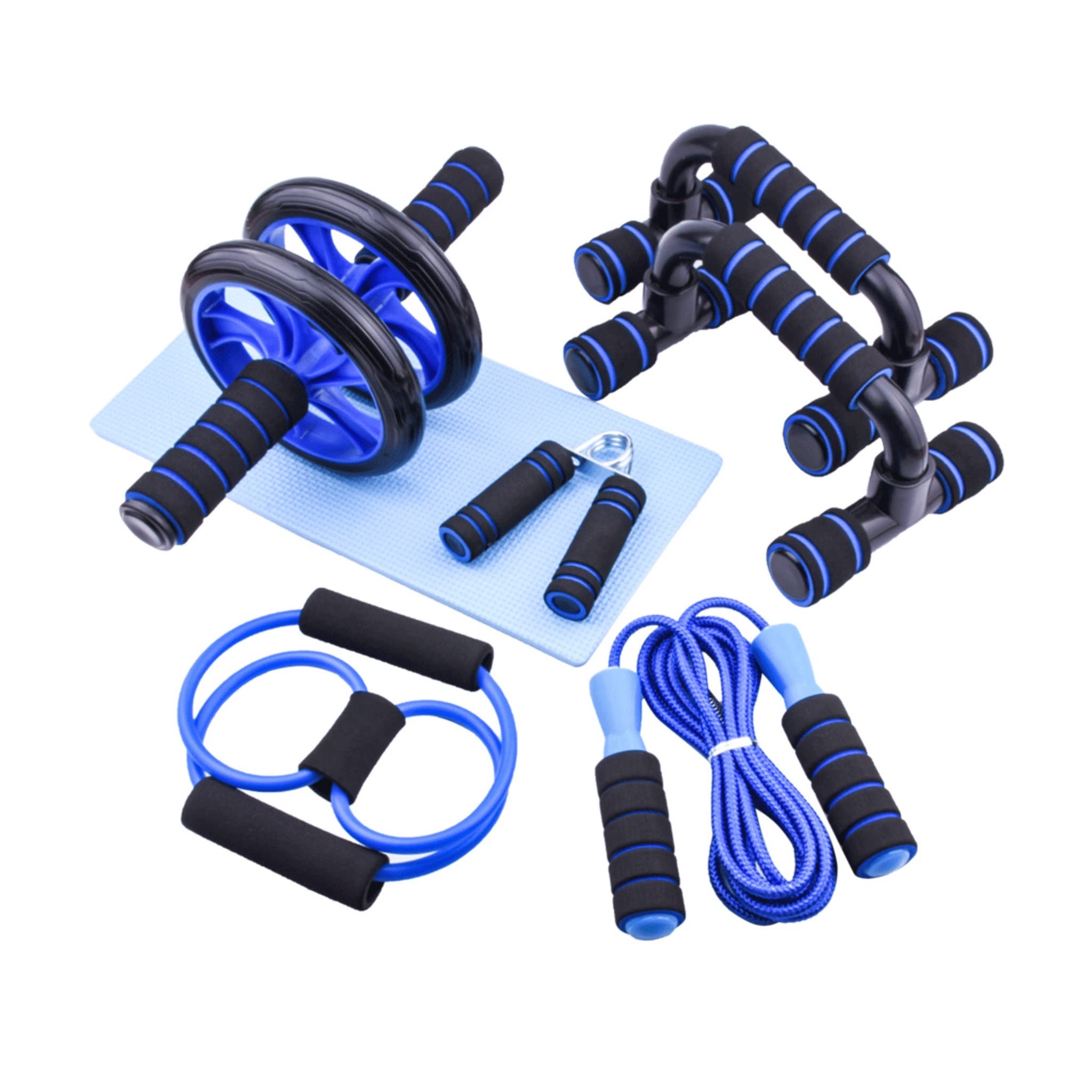 eBoutik - 7in1 Abdominal Exercise Roller Set - Gliding Discs, Push-Up Bar Knee Pad, Skipping Rope - Home Workout Fitness & Strength Training Equipment