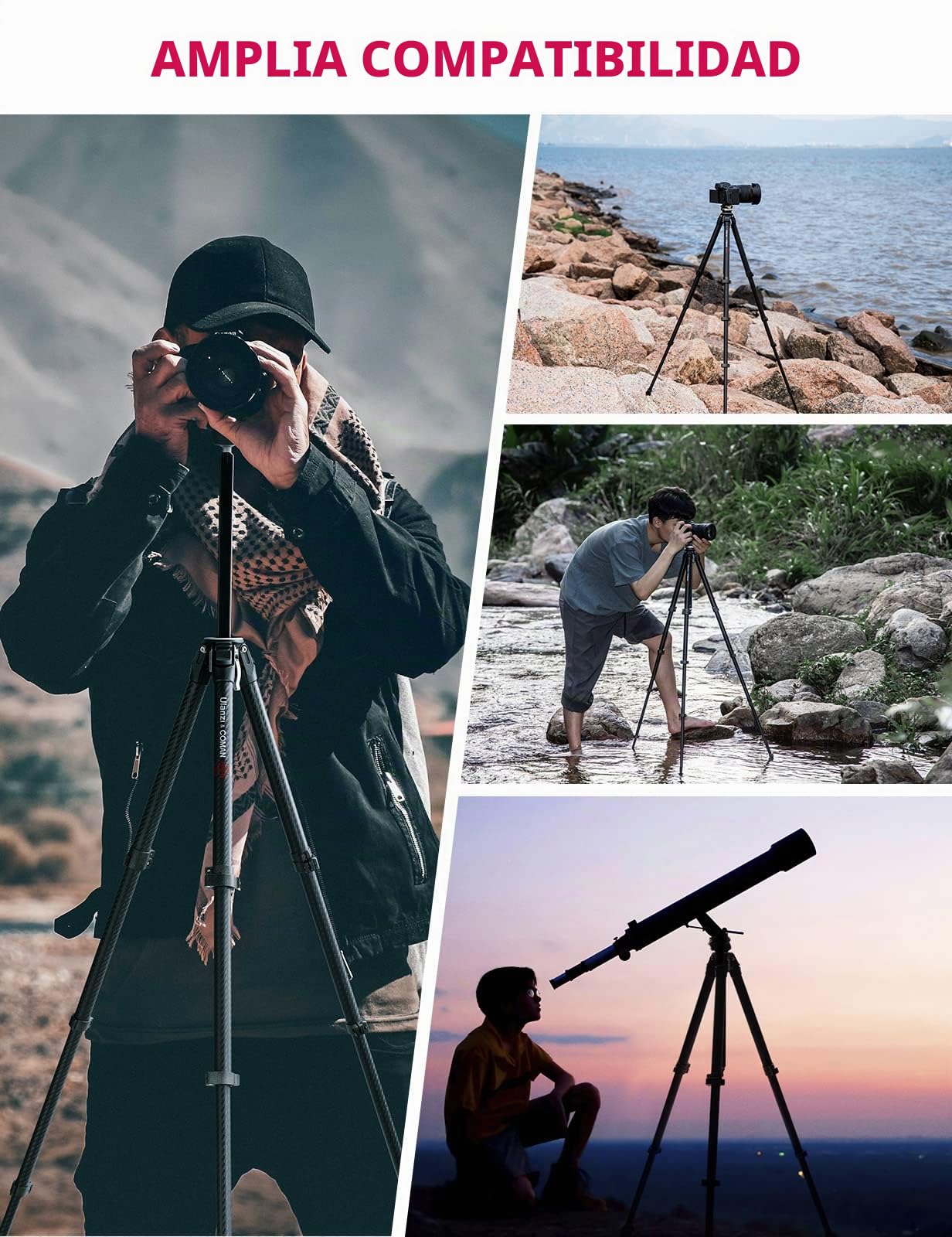 ULANZI Trípode de Viaje Zero Y, trípode de cámara de Carbono con Cabeza de Bola panorámica de 360° y arrendamiento rápido Arca, trípode de fotografía con Columna Central Desmontable, Capacidad de