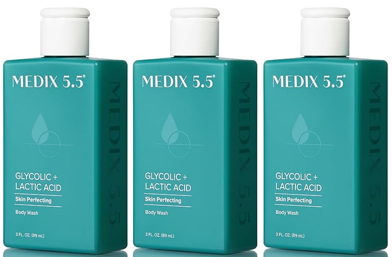 Medix 5.5 Gel de limpeza facial e corporal com ácido glicólico e ácido lático, 3 unidades de 90 mL