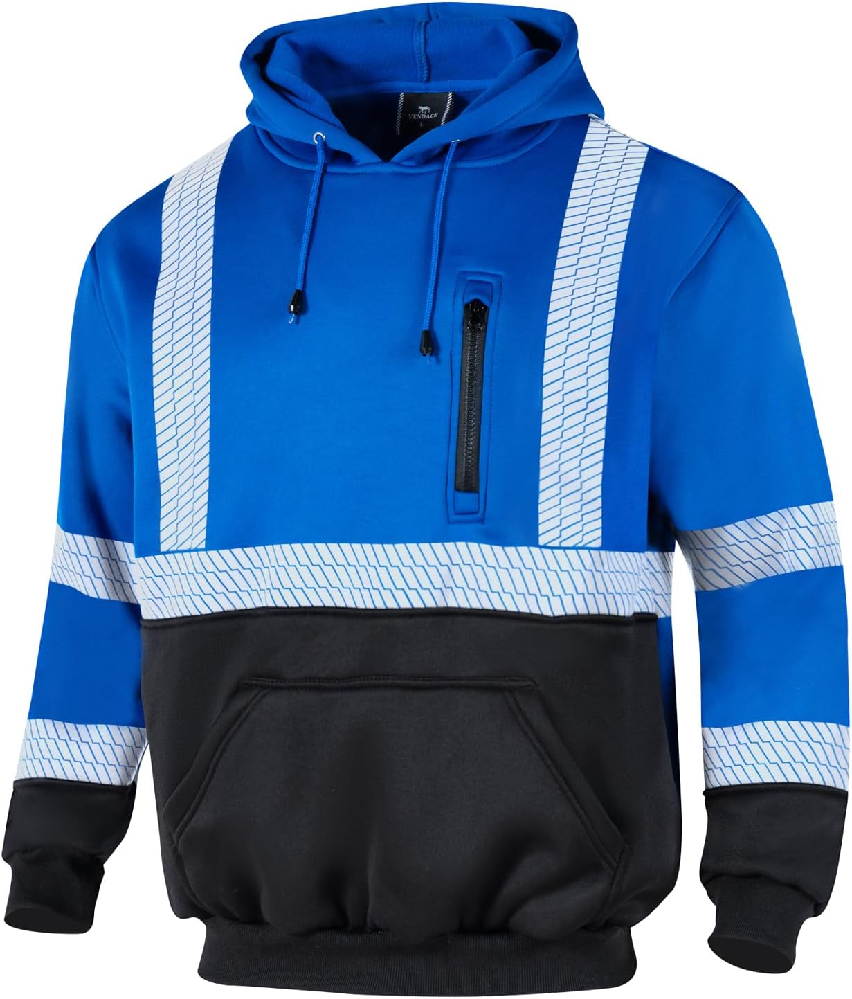 VENDACE High Visibility Reflective Safety Fleece Sweatshirt Hoodies for Men ANSI Class 3 Hi Vis Pullover Hoodie Jacket(Royal blue,L)