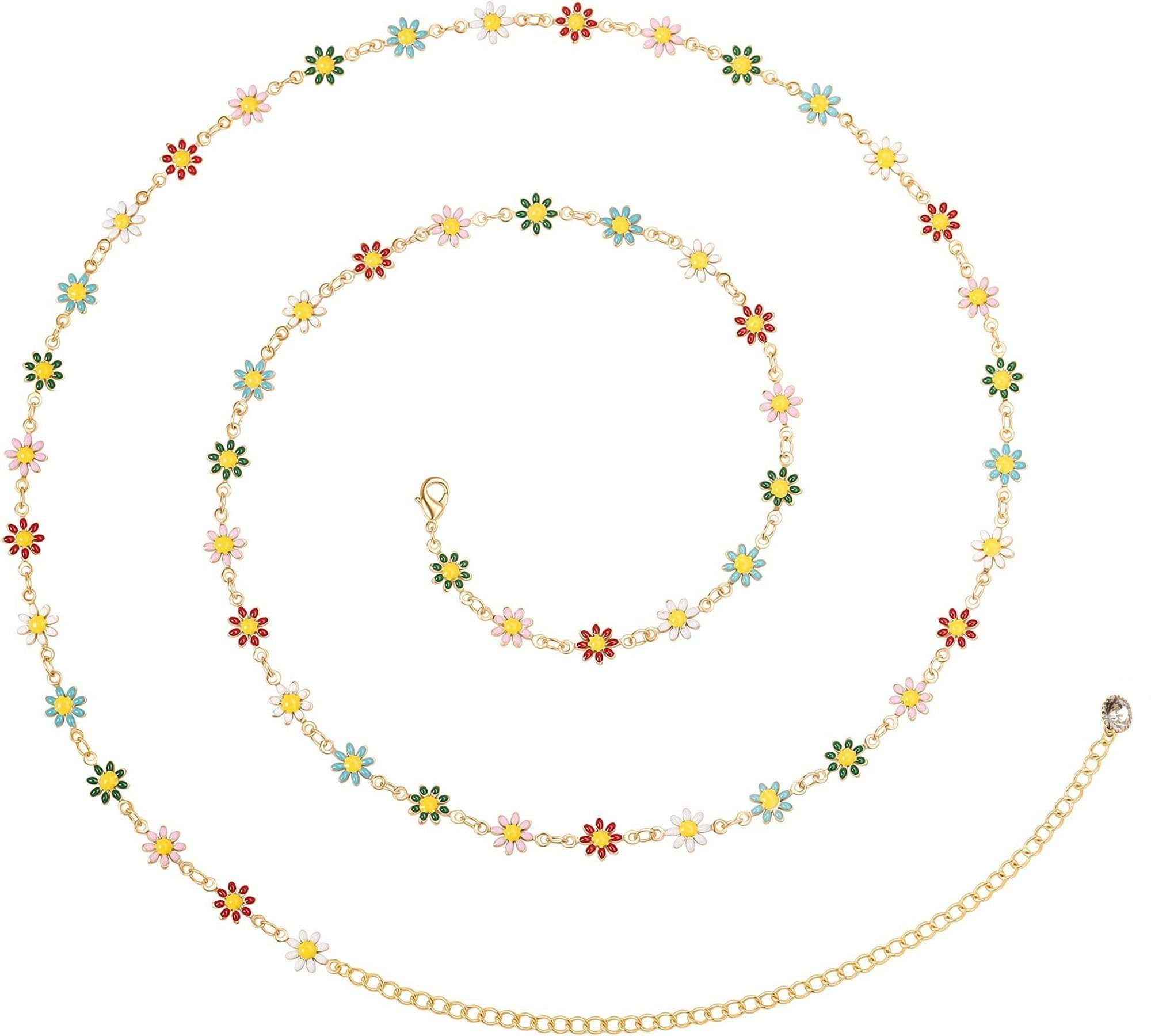 VAMA Adjustable Gold Multicolor Flower Waist Hip Belly Chains Kamarband Body Kamar karddhani Kamar bandh Saree Vaddanam for Girls Women (B0D1N86XKC) Amazon Price History, Amazon Price Tracker
